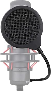 قناع فلتر QuadCast Mic Pop لميكروفون HyperX QuadCast، زجاج أمامي 4 بوصات و3 طبقات مع مشبك مرن 360Gooseneck من SUNMON