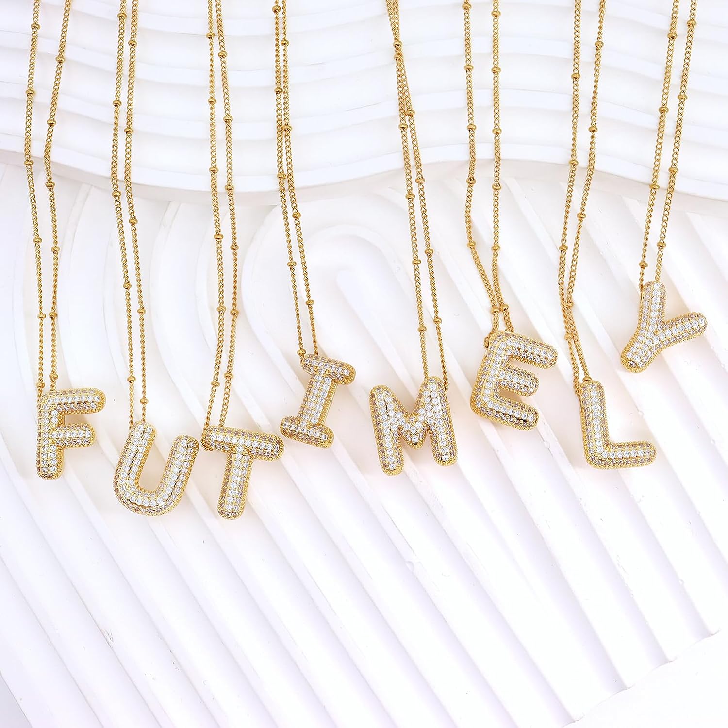 FUTIMELY Women's Gold Initial Necklace | Puffy Alphabet Pendant | Personalized Name Gifts | Trendy Balloon Chain With Zircon Crystals - Image 6