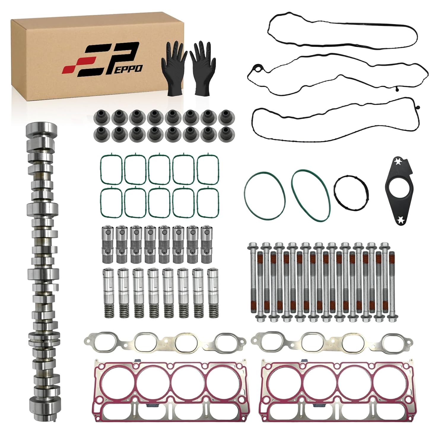 Head Gasket and Camshaft Kit 12629512, 12698945,12619820, HS26749PT for Chevy 6.2L 2014-2020, for GMC 2014-2020, for Cadillac 2015-2020, Includes 8 AFM Lifters 8 LS7 Lifters Head Gasket Kit Bolts