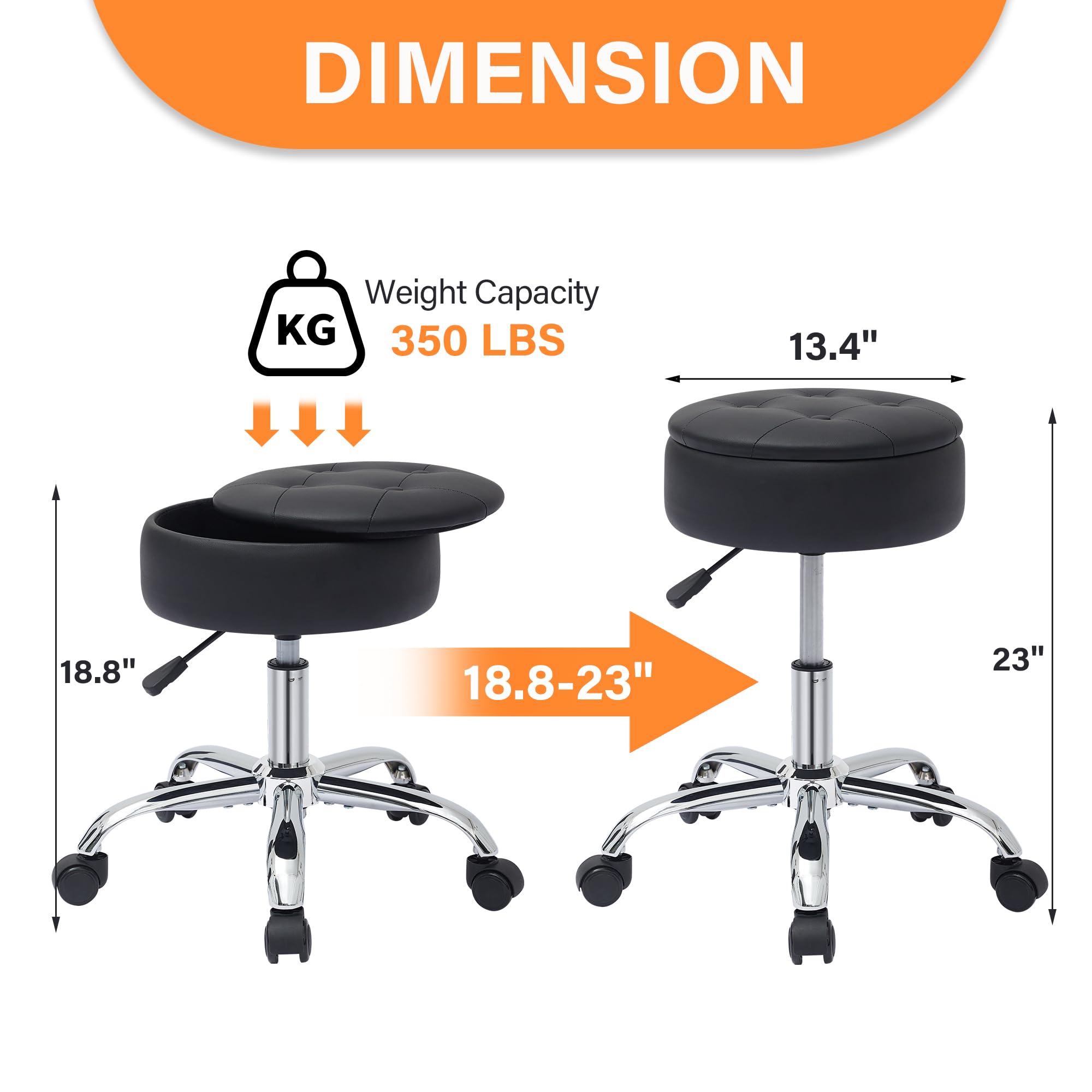 Silla de tocador con ruedas, taburete de tocador ajustable con almacenamiento giratorio para tocador, taburete de maquillaje rodante, silla negra 4
