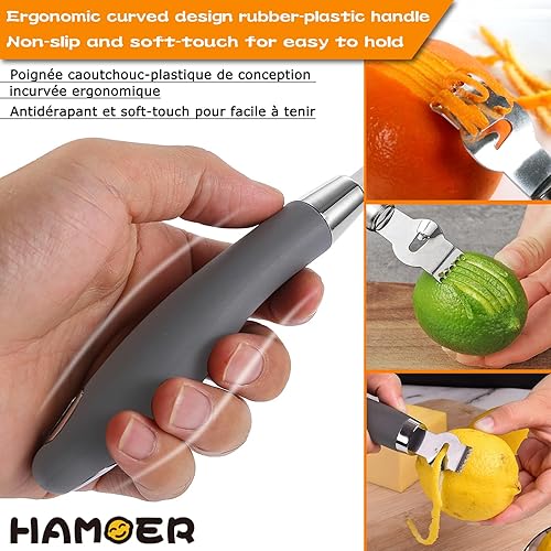 Miniatura 5 de Hamoer Rallador Cítrico Naranja Lima Limón Cortador con Cuchillo de Canal Acero inoxidable con mango de goma antideslizante Juego de 2 herramientas