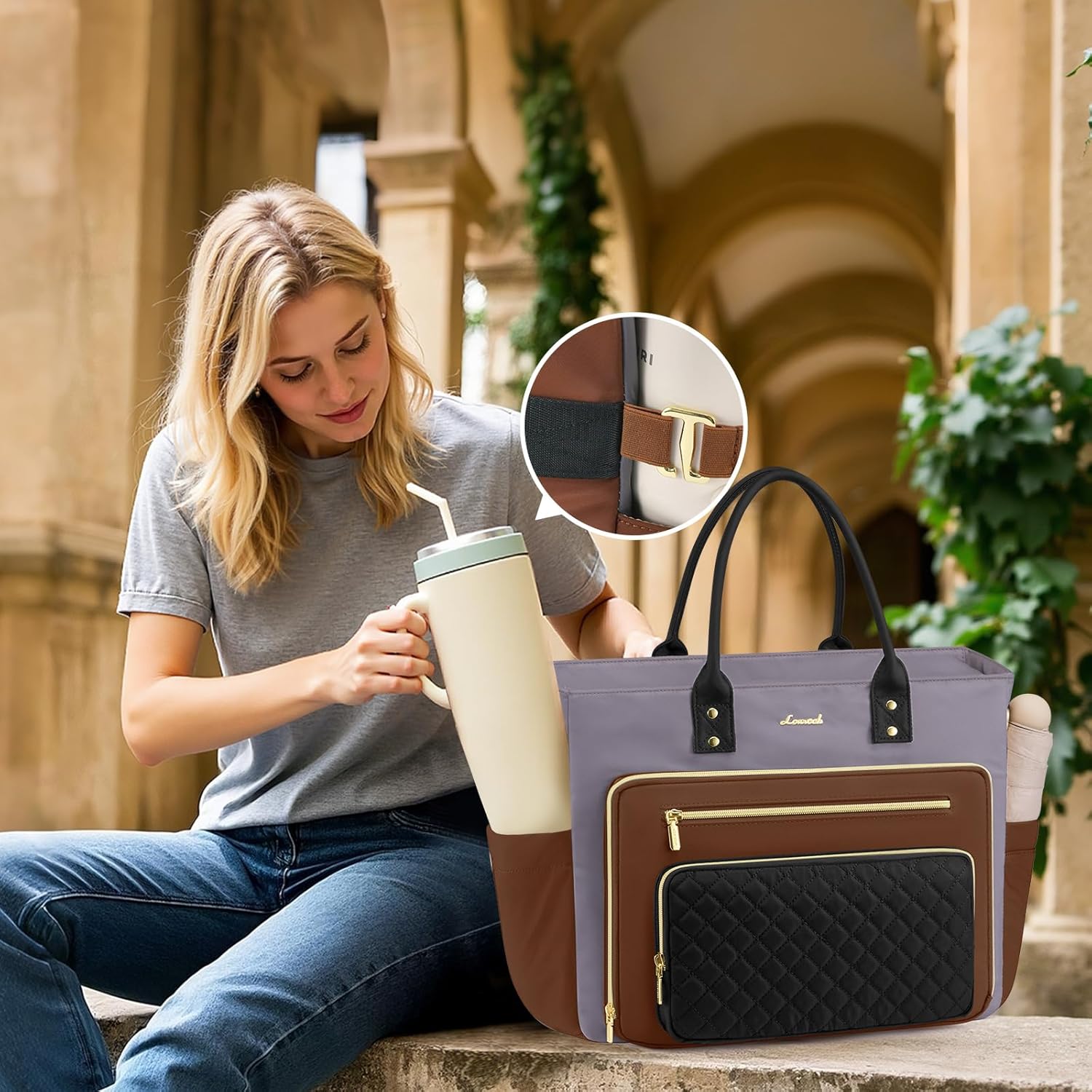 LOVEVOOK Teacher Tote Bag for Women Work, Laptop Bag Nurse Bags With Large Cup Holder, Professional Computer Briefcase Business Handbag, Diaper Bag Mother Gift, 15.6 Inch