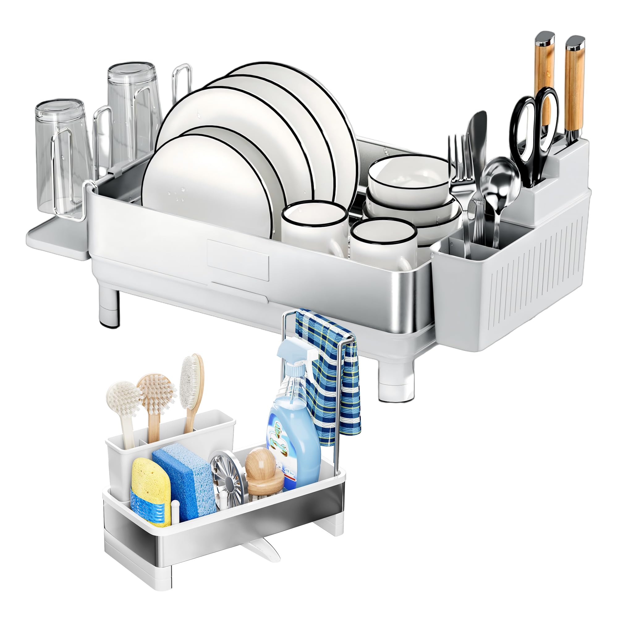 Ewaiira Stainless Steel Dish Drying Rack Sink Caddy Kitchen Organizers Storage Essentials White