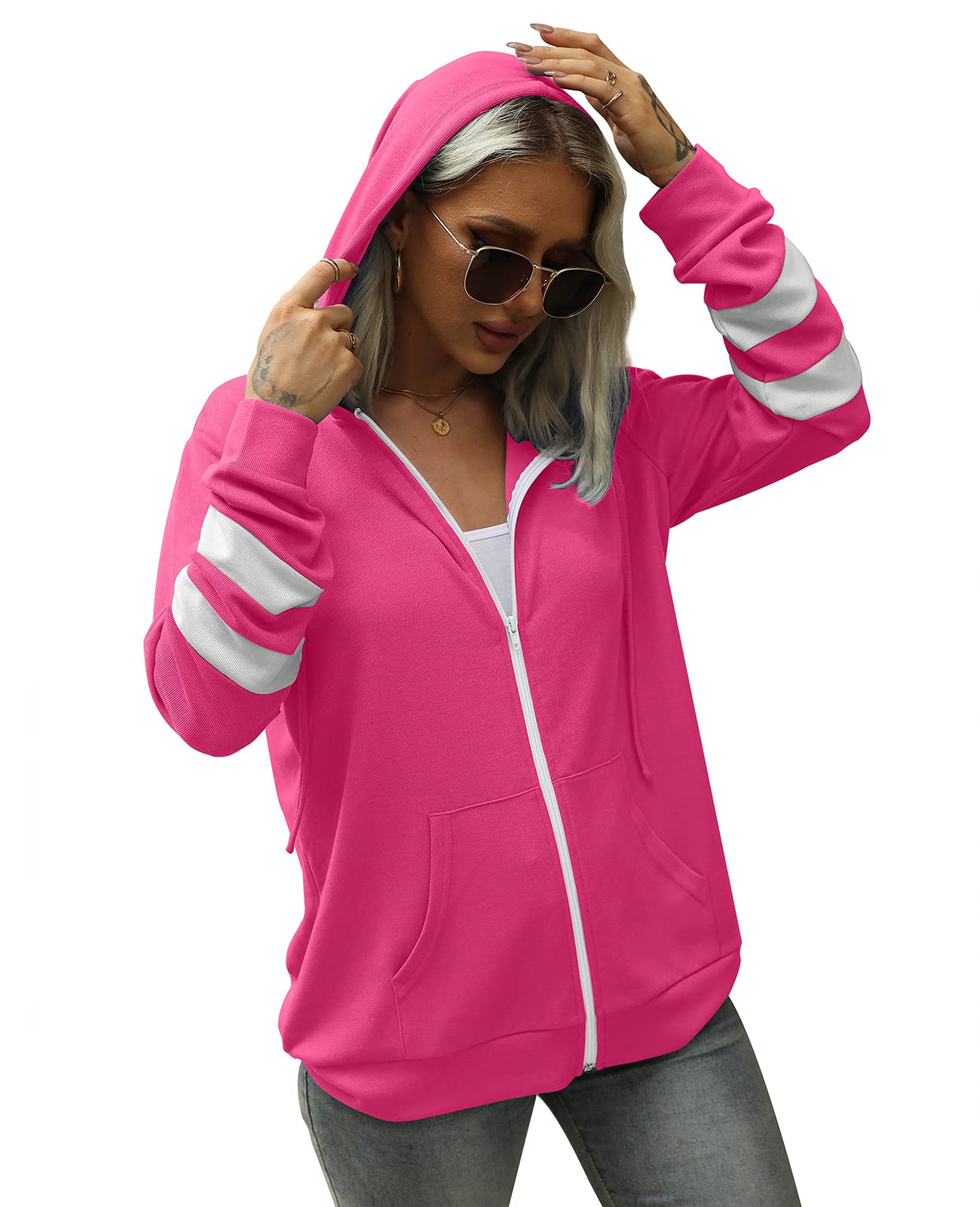 Bofell Womens Active Long Sleeve Zip Up Hoodies with Pocket Hooded Sweatshirts Jackets
