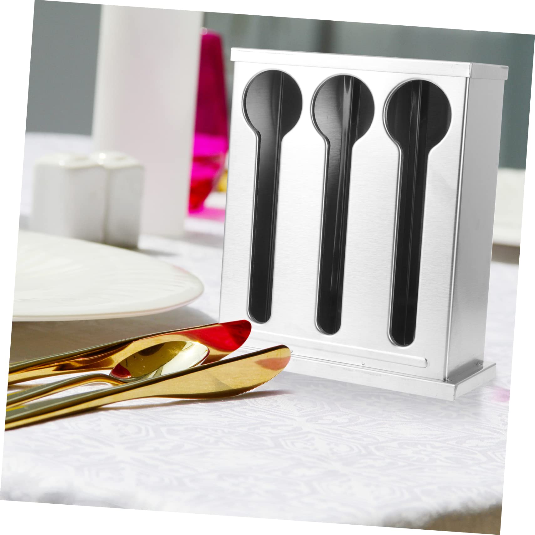 DECHOUS Portaposate in Acciaio Inox Quadrato Coperchio, Argento