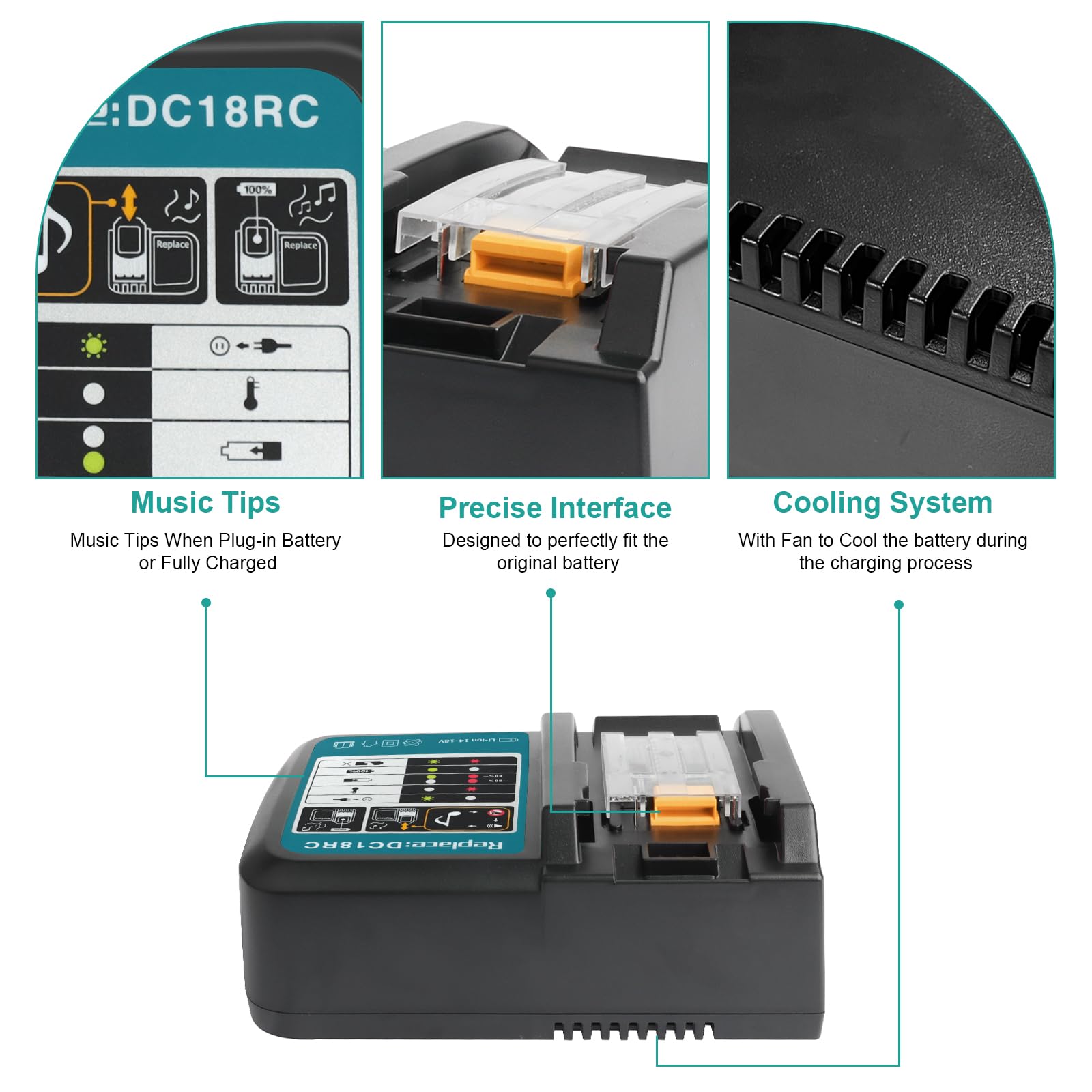 QUPERR DC18RC Caricatore rapido compatibile con_makit_a_14,4 V/18 V batteria agli ioni di litio BL1815N BL1820 BL1830 BL1840B BL1850 BL1860 BL1450, ricambio per DC18RD DC18RA DC18SD DC18SE