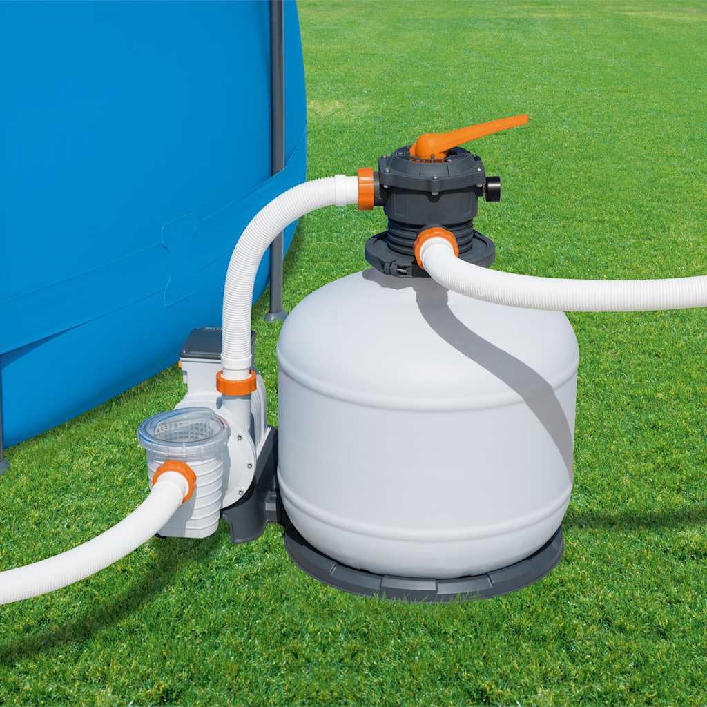 Pompe filtrante à sable pour piscine hors sol 11 355 l/h Flowclear avec distributeur ChemConnect panier pré-filtre vanne 6 positions Minuteur pour nettoyage de piscine