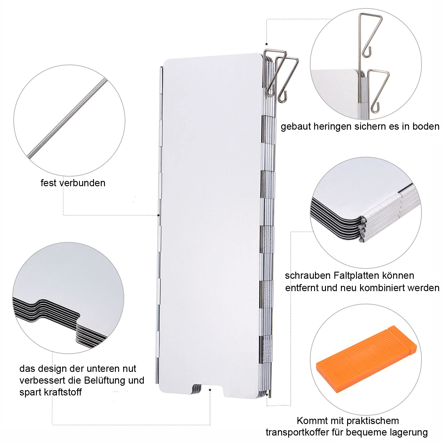 Faltbarer Windschutz für Gaskocher 10/12-Lamellen Aluminium Gaskocher Windschutz Outdoor Campingkocher Windschutzscheibe Windblockade für Camping Picknick BBQ