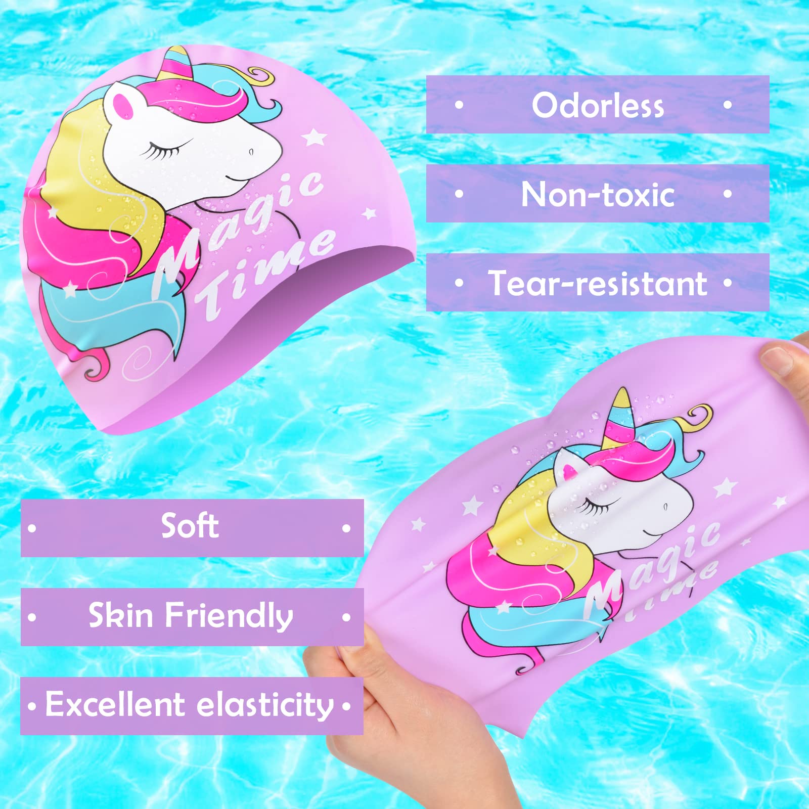 KEKU Gorro De Natación Para Niños, Paquete De 2 Unidades, Tiburón Y