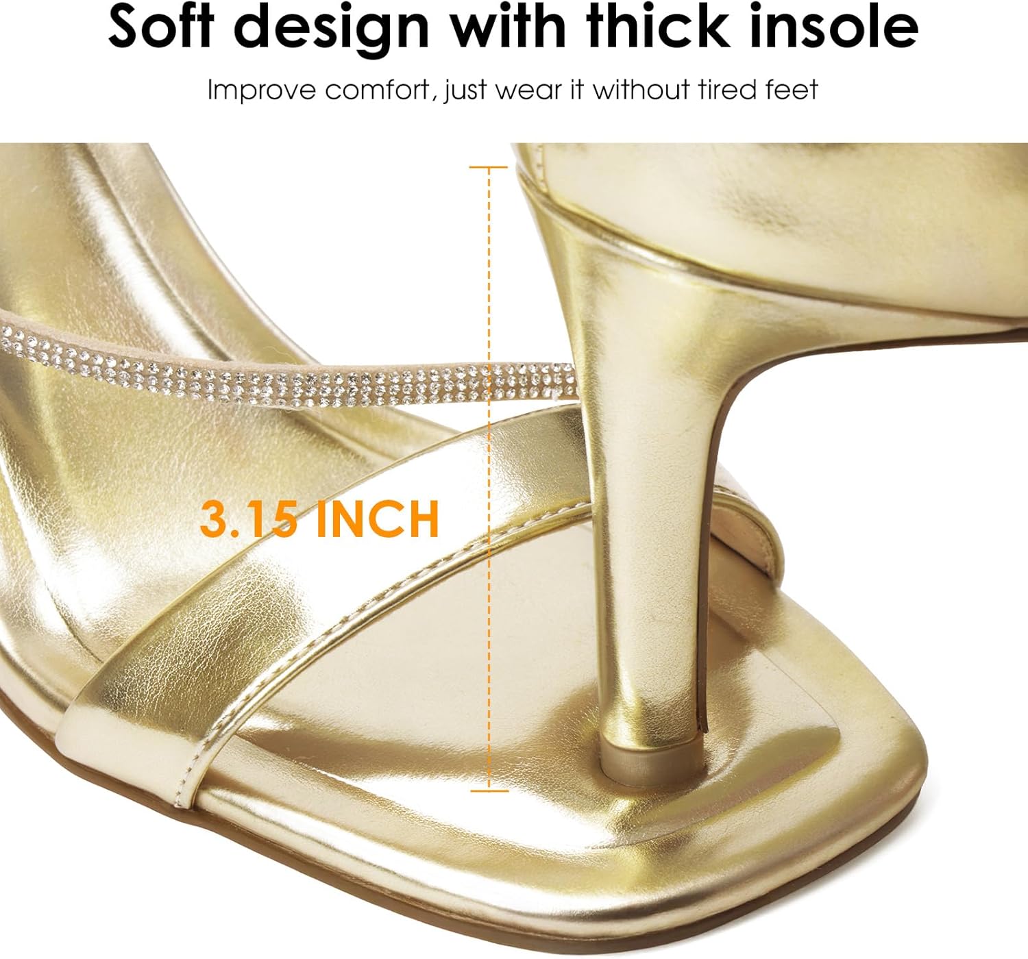 Pasuot Strappy Heels for Women - Open Square Toe Sparkly Stiletto Heel, Rhinestone Straps High Heeled Sandals for Party Prom Homecoming Office Wear, Gold Silver Black Nude, Not for Wide Feet