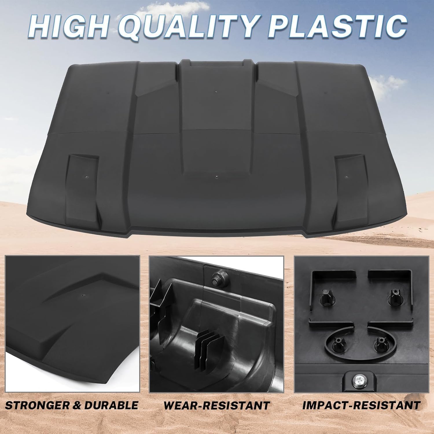 KUAFU 3-Seat Sport Hard Roof Top Compatible with Polaris Ranger XP 1000/ Ranger 1000/ XP 900/XP 570, 2-Piece Combination Replacement for 2882911 UTV Top Roof Accessories Plastic Black