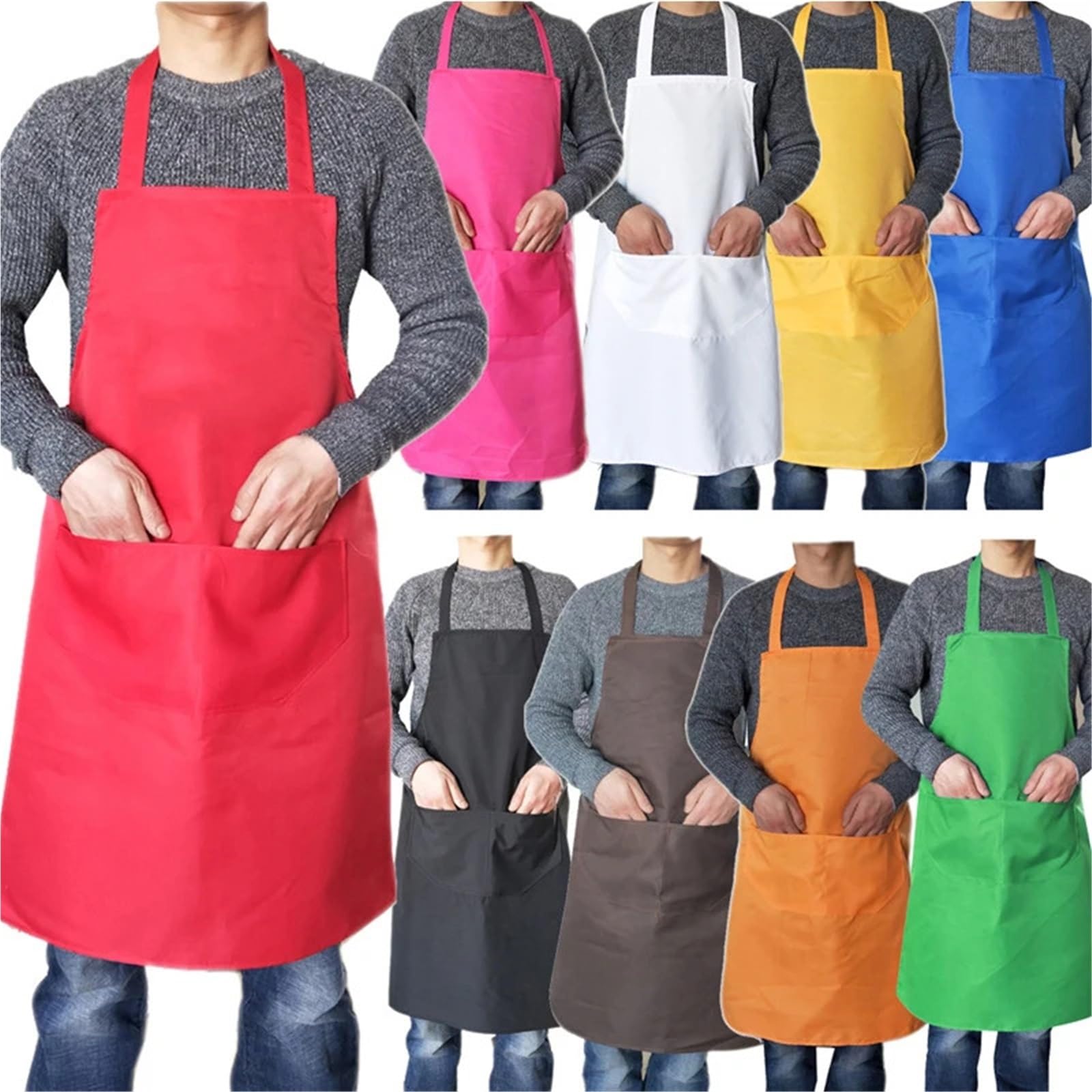 Delantal De Cocina Delantales de cocina 3 uds for mujer y hombre, delantal de trabajo del Chef, cocina, restaurante, Bar, tienda, cafeterías, belleza, estudios de uñas, uniforme, delantales de Chef(Br