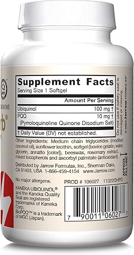 Miniatura 9 de Jarrow Formulas QH-Absorb + PQQ - 30 cápsulas blandas - Suplemento dietético apoya la biogénesis mitocondrial, la producción de energía y la salud