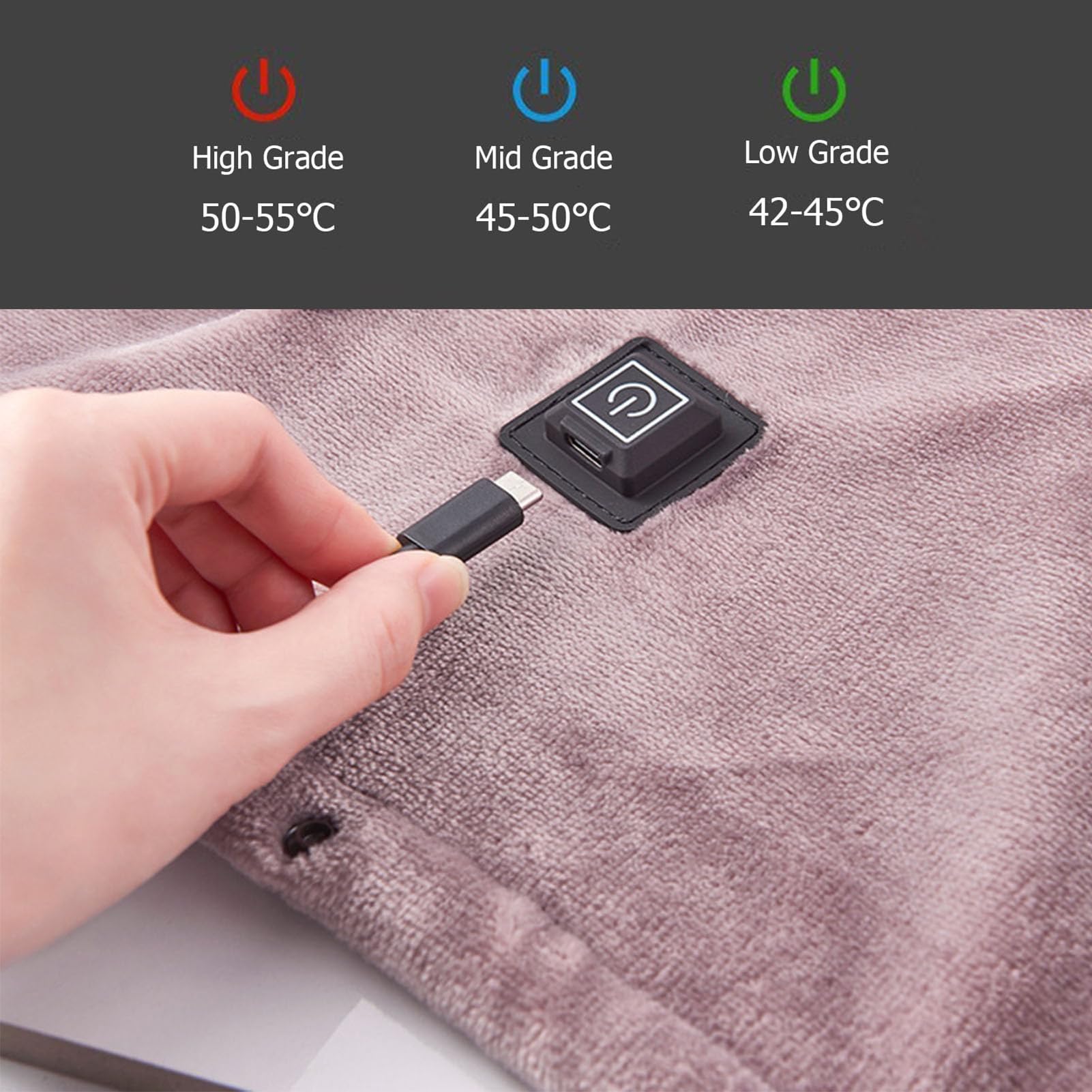 AVSMGP Manta térmica eléctrica inalámbrica Manta de Franela Suave con alimentación por USB y 3 Niveles de Calor Almohadilla térmica portátil para casa, Oficina,Rosado,140×80CM/55×31.5IN