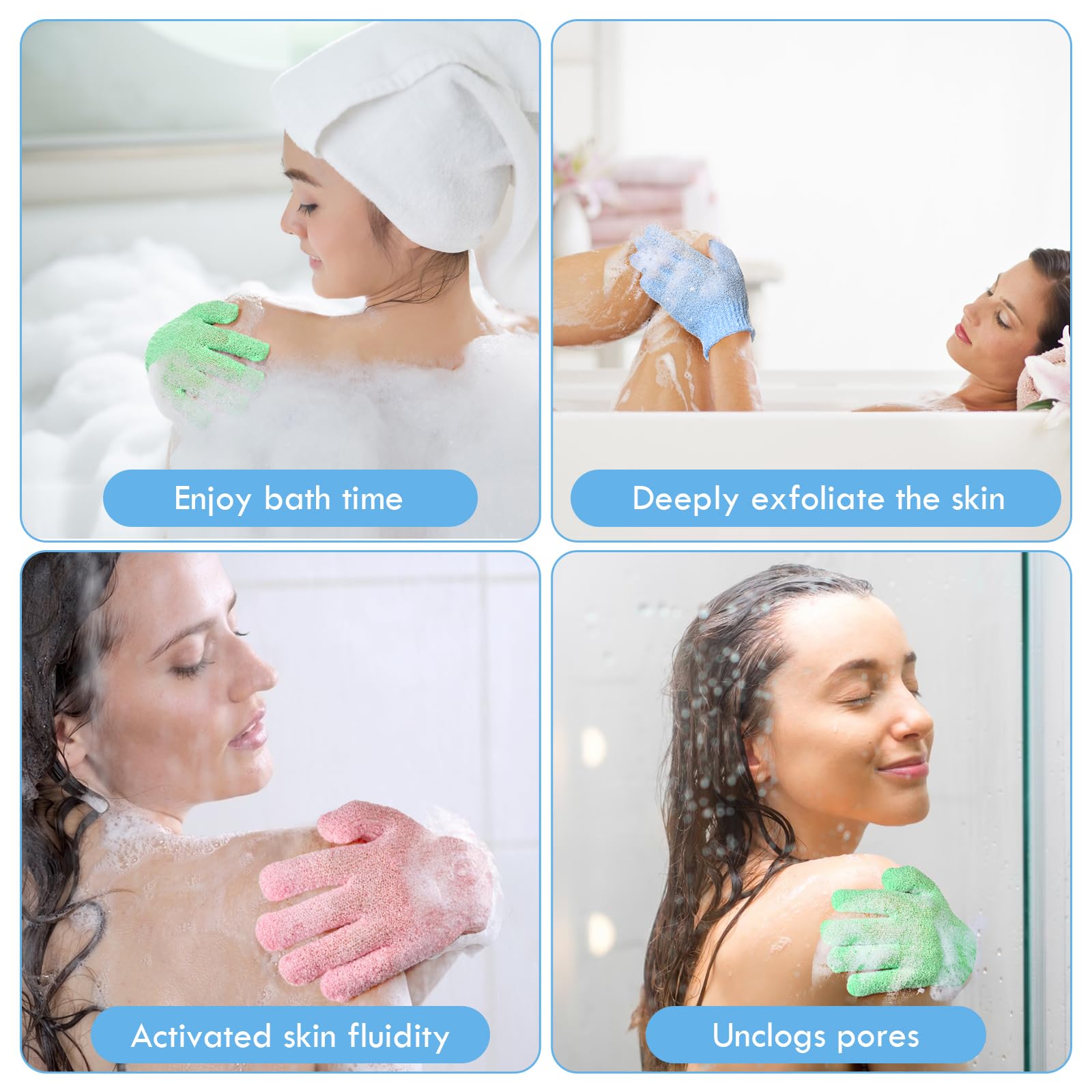 URAQT Bambusowe rękawiczki do peelingu, 6 szt. Rękawica do peelingu ciała, złuszczające rękawice prysznicowe, rękawice złuszczające, rękawice do kąpieli dwustronne peeling wielokrotnego użytku do