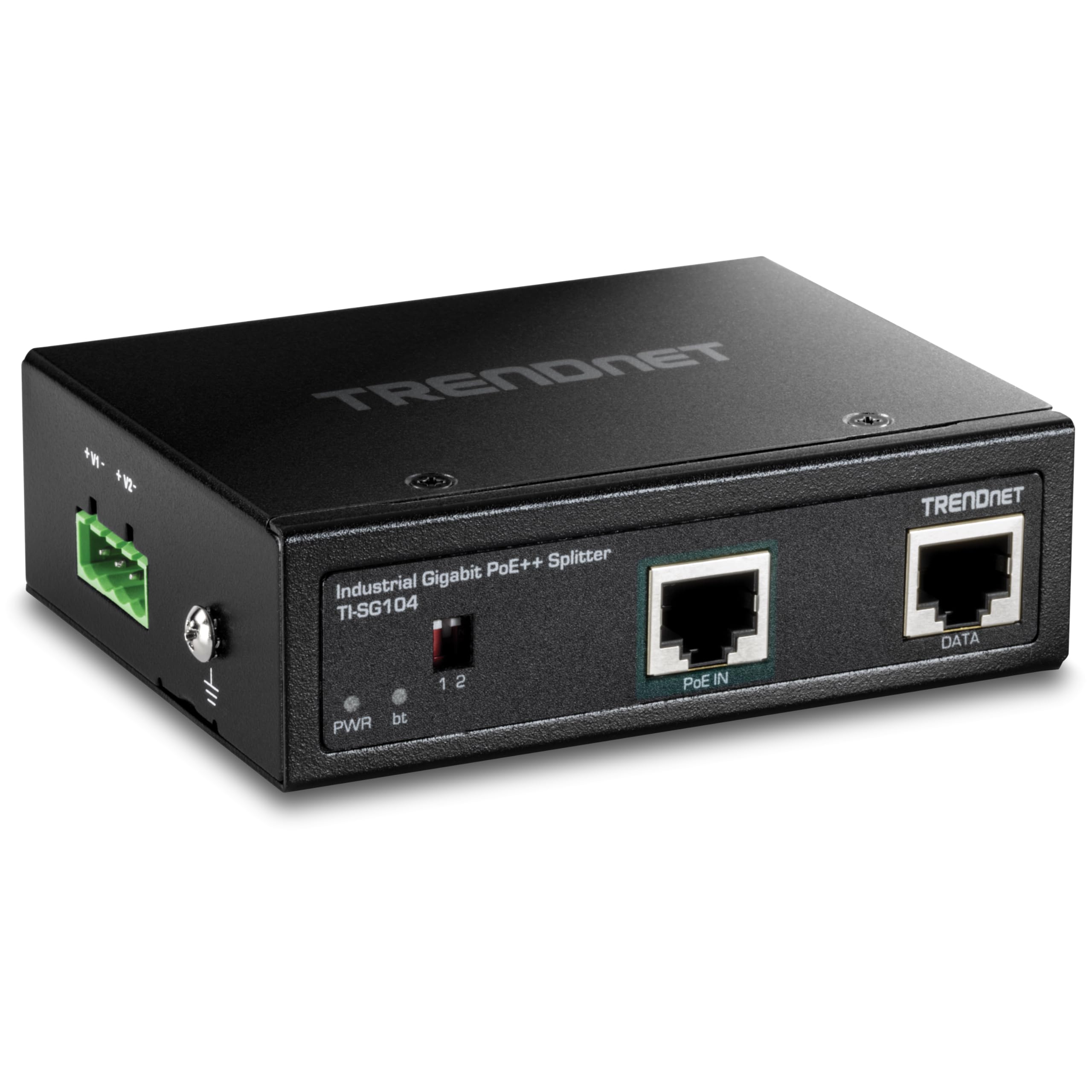 TRENDnet, TI-SG104, Splitter industriale Gigabit UPoE, doppia uscita di alimentazione CC, montaggio su guida DIN o a parete