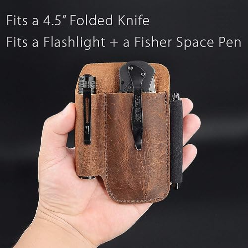 Miniatura 3 de diodrio EDC Funda organizadora de cuchillos de cuero con lazo para bolígrafo, cuero de grano completo, castaño