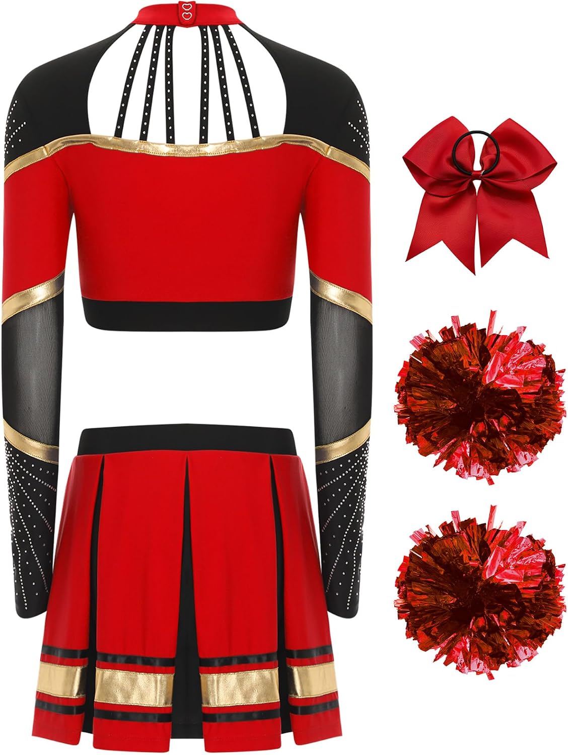 Women Cheerleading Dance Outfit Cheer Leader Uniform with Headband Flower Balls Stockings