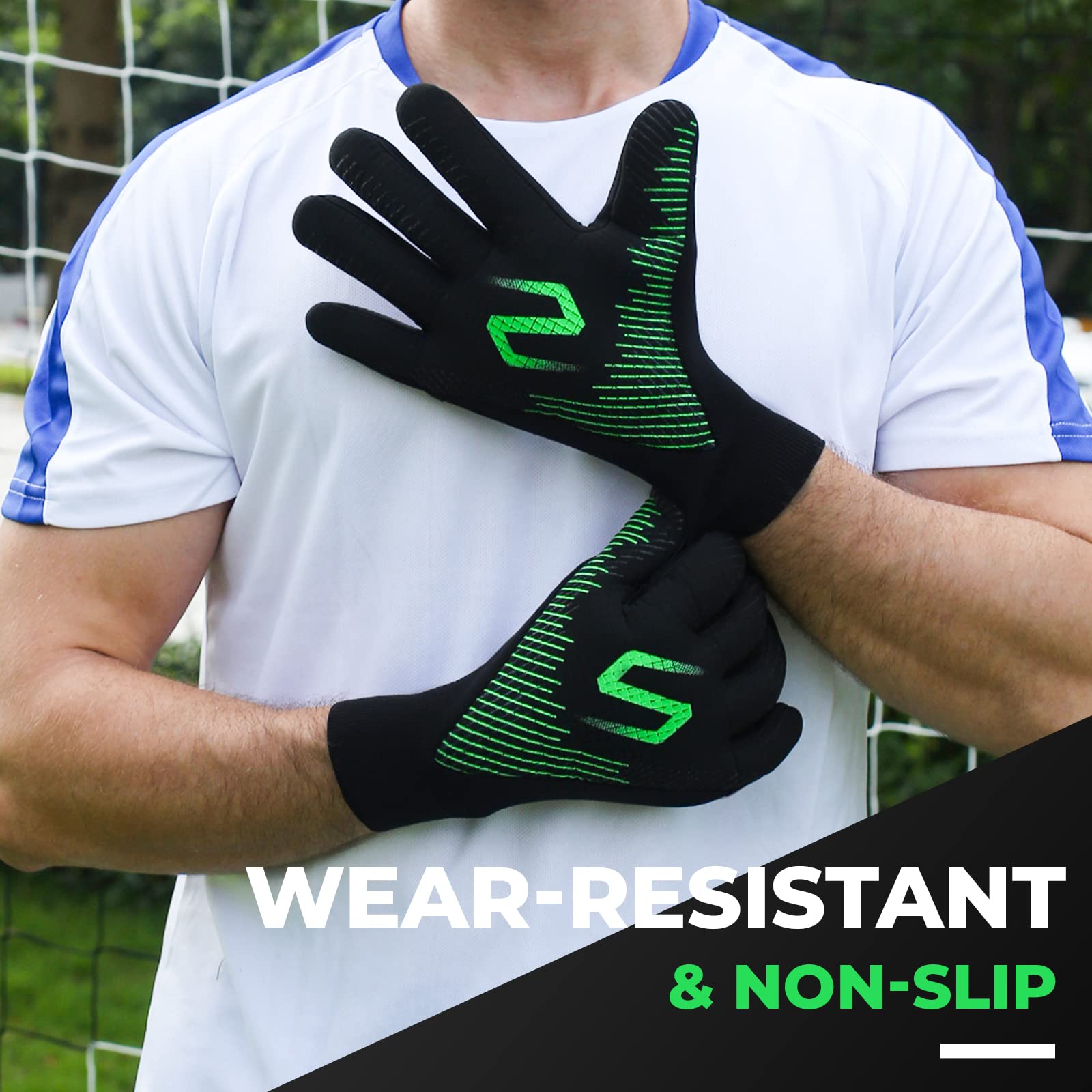 WVVOU Gants de Gardien de But, Gants de Football, Gants de Foot Gardien de But Respirants en Latex, 4 mm, Coupe négative, pour Enfant, Adultes et Jeunes