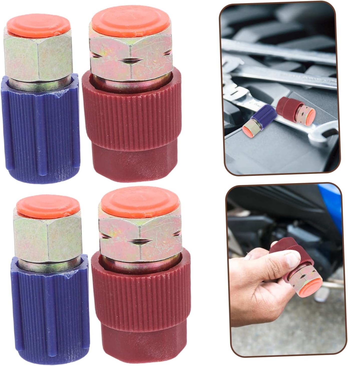SOLUSTRE 4pcs Recharge Kit Quick Disconnect Coupler Adapter for Car Charging Ports High and Low Side Fittings with Caps