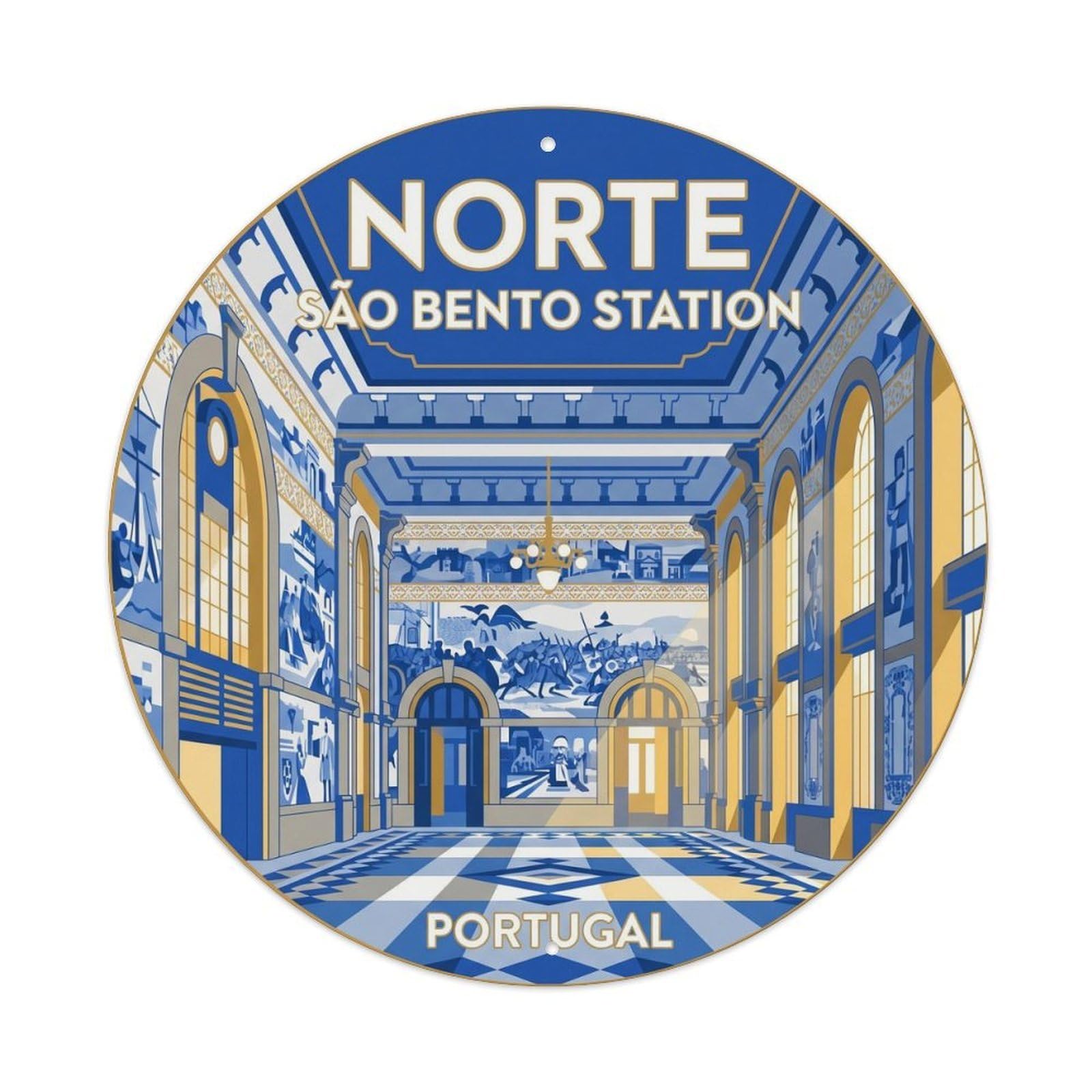 Olhnbad Style Portugal Norte Sao Bento Station Portuguese Heritage Metal Tin Sign