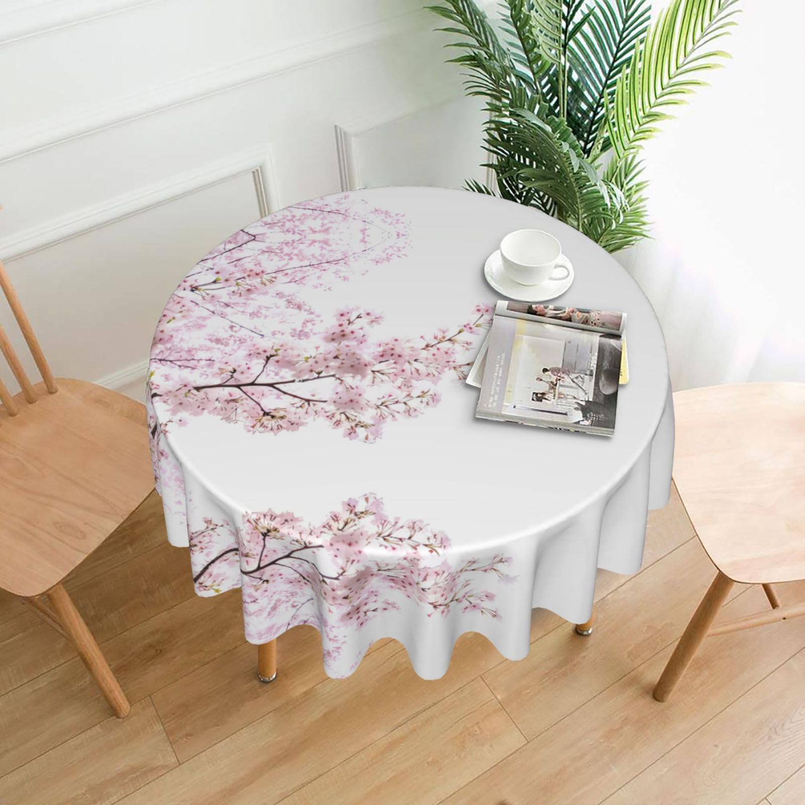 YYHHAOFA Cherry Blossoms Tree Prints 60in Round Decorative Tablecloth – High-Grade Polyester Throw Cover for Dining, Parties, and Outdoor Events