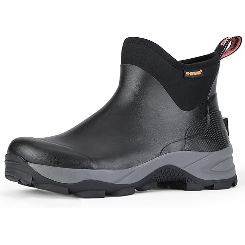 Showave Men's Rubber Boots Waterproof Rain Footwear Durable Short Hunting Boots for Mud Gardening Yard and Chore Working
