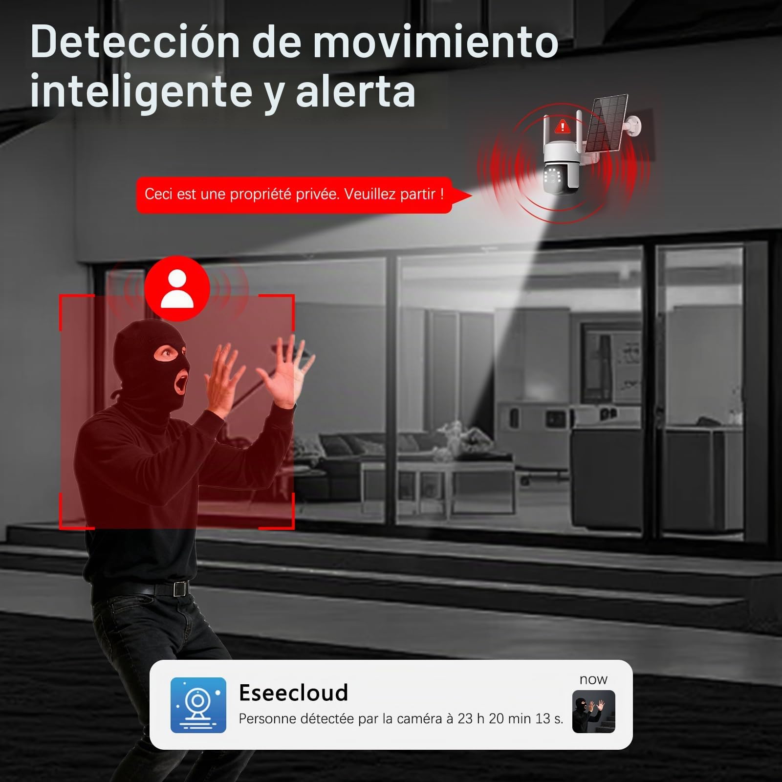 4K cámara de vigilancia WiFi Exterior sin Hilos,4 CAM-Kit con estación de hogar/Almacenamiento Local 32G/cámara Solar,Seguridad en casa PTZ a 360 °,Visión, Audio bidireccional, Monitoreo automático
