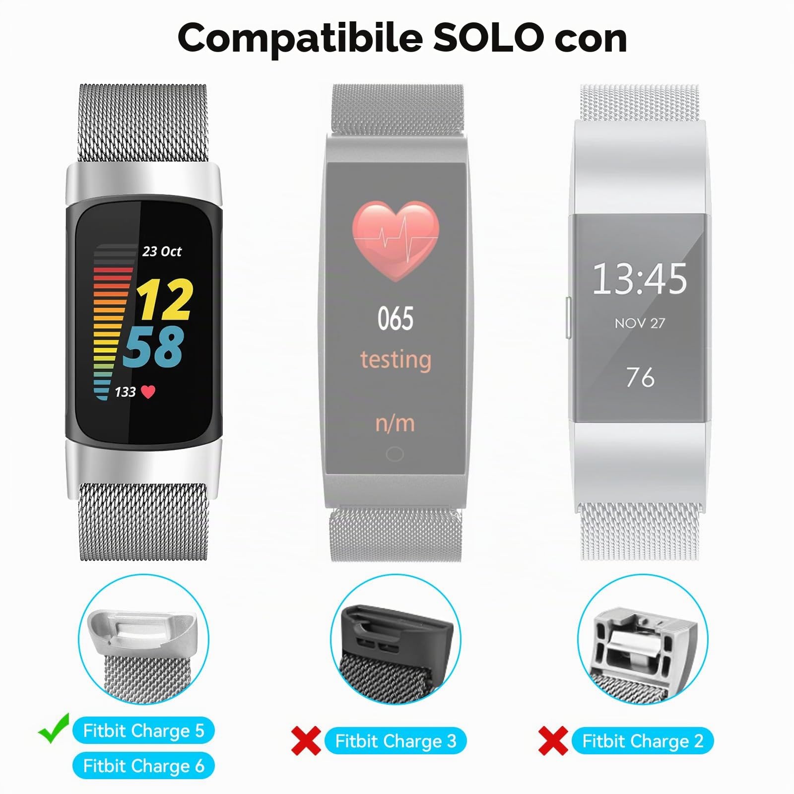 ELUTENG Cinturino Compatibile con Fitbit Charge 6/Fitbit Charge 5 Cinturino per Donne Uomini, 2 Pezzi Bracciale di Ricambio in Metallo in Acciaio Inossidabile con Magnete Migliorato, Nero & Argento