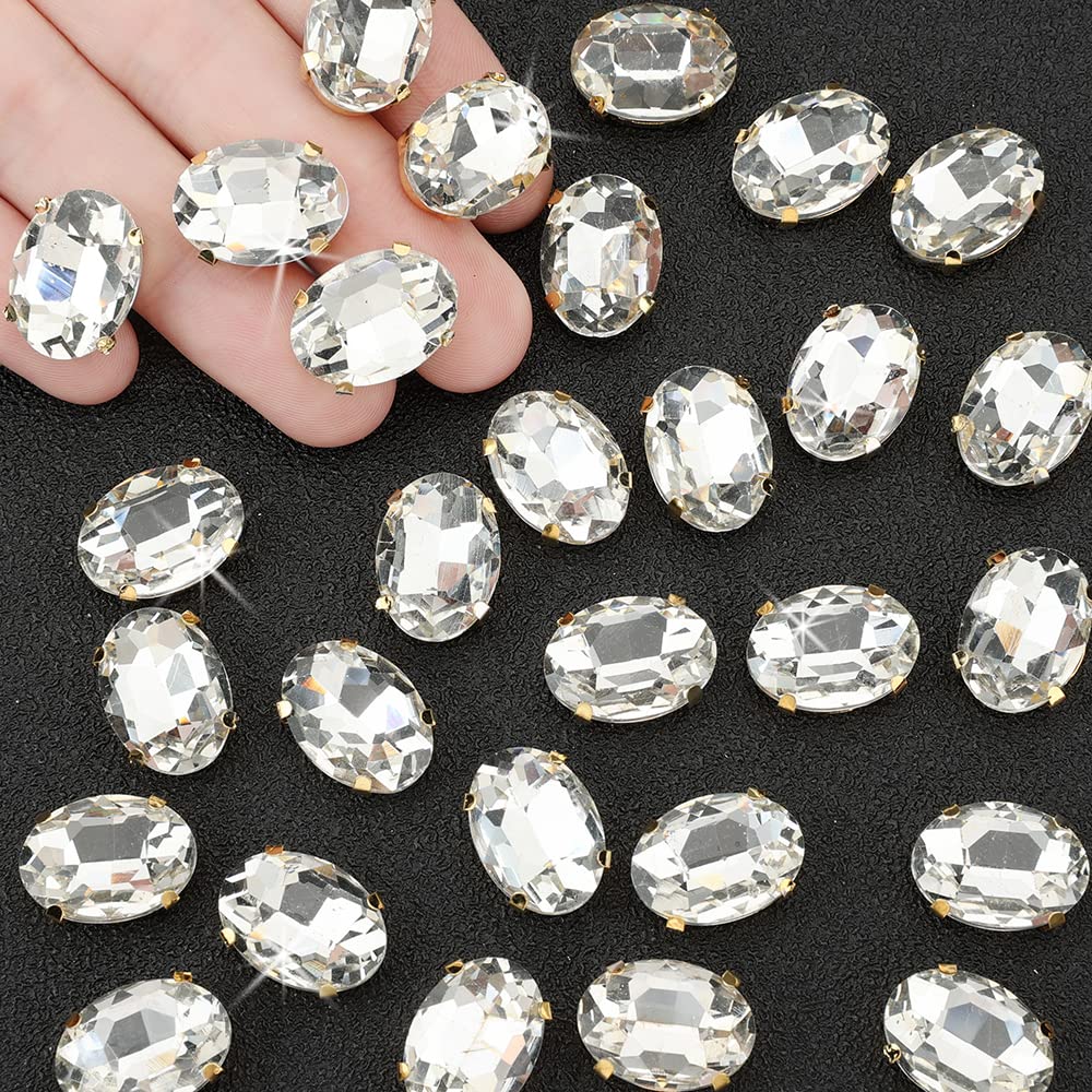 Choupee Oval Clear Sew on Glass Rhinestones Costume Jewels Crystal Beads Gems Gold Setting for Crafts Clothes Dress Jewelry Making