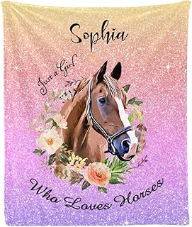CUXWEOT Custom Blanket Personalized Just a Girl Loves Horses Soft Fleece Throw Blanket with Name for Gifts Sofa Bed (50 X 60 inches)