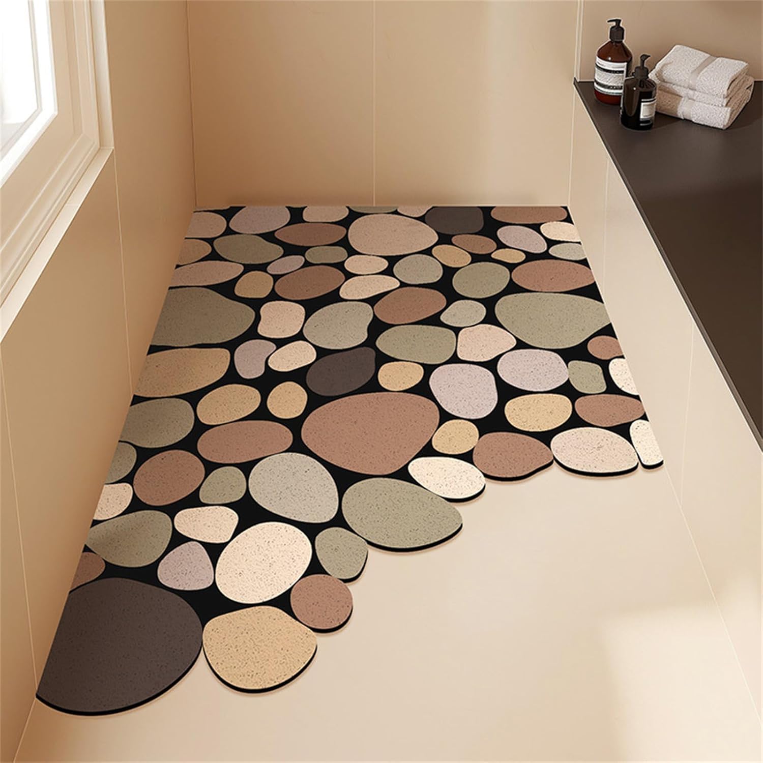 Alfombrilla de Ducha Antideslizante Alfombra Ducha – Guijarro luffa y rápida(Came,60X90cm)