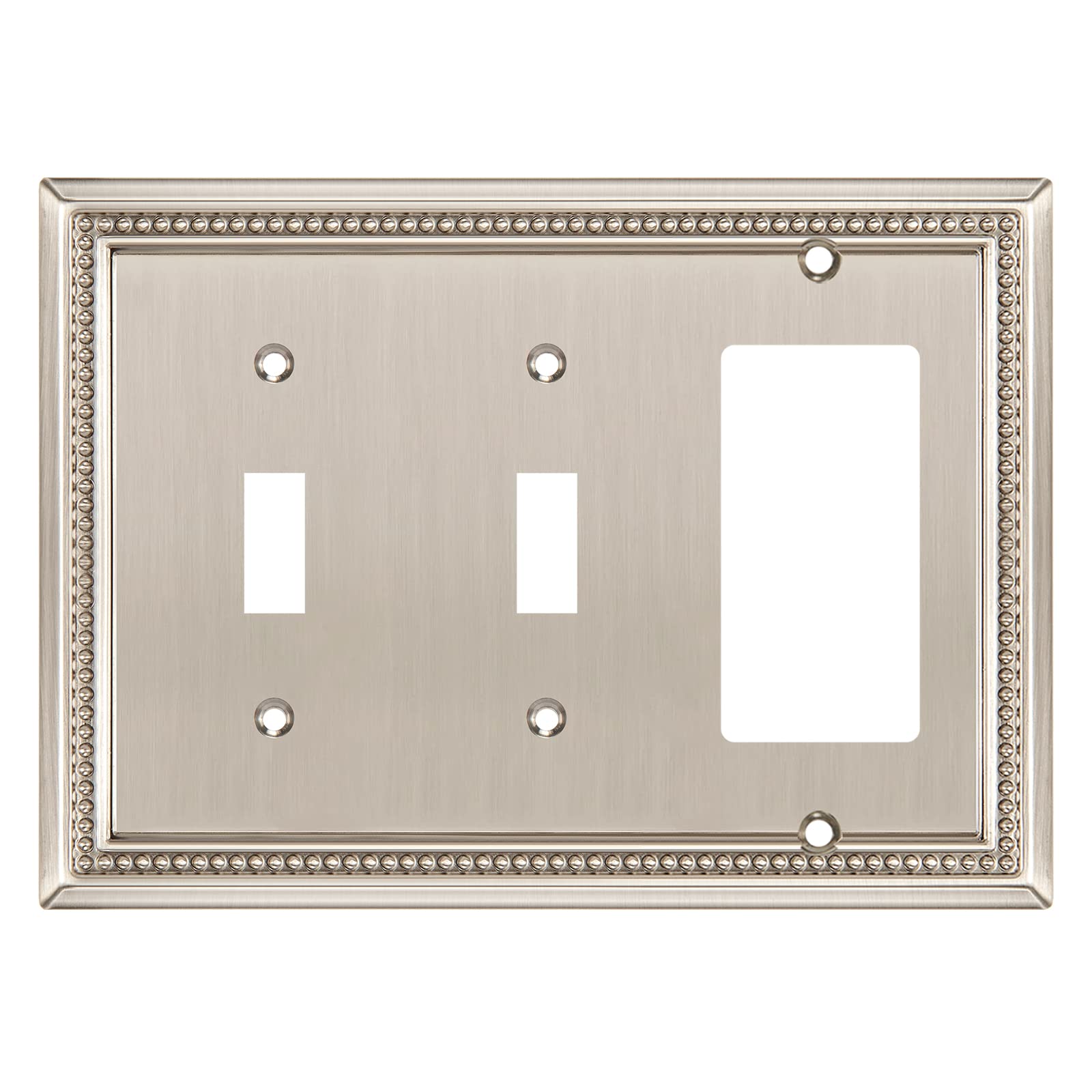 Henne Bery Sunken Pearls Heavy Duty Decorative Wall Plate Switch Plate Outlet Cover (Double Toggle/Single Decorator, Satin Nickel)