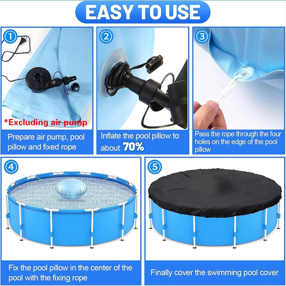 Coussin Gonflable Piscine Rond,Coussin Piscine,Flotteur Hivernage Piscine 120x 120 CM,Pool Pillow,Dome Piscine Hors Sol avec 15M Corde D'équilibre,pour Les Bache Sol Piscine,Spas,Fontaine
