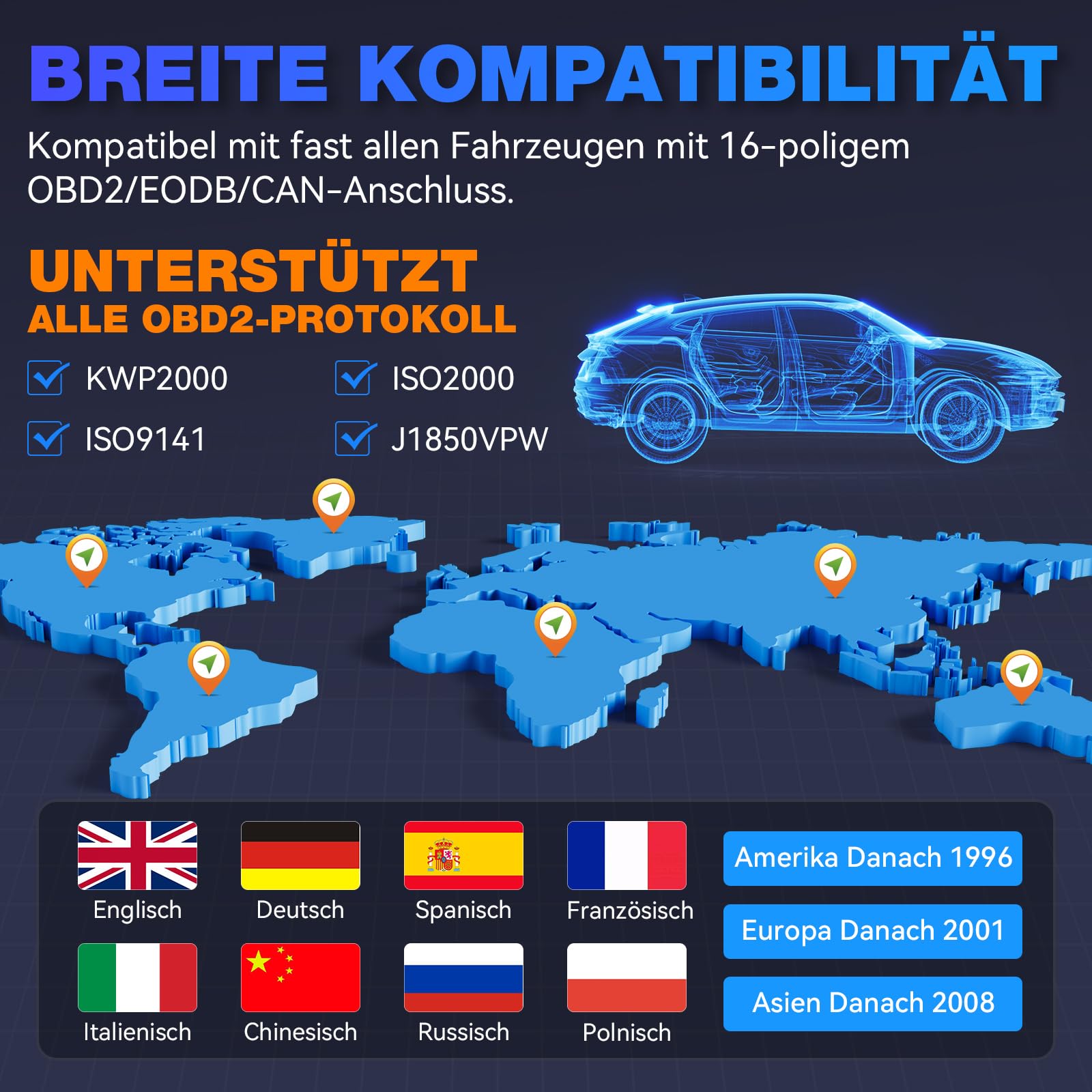 VDIAGTOOL VD30 Pro OBD2 Diagnosegerät, Diagnosegerät Auto für OBD Fahrzeuge, EOBD Motor Auto Auslesegerät Mit OBDII Funktionen, Kfz OBD-Scanner Adapter Werkzeuge, Fehlerauslesegerät für Alle ODB2 Kfz