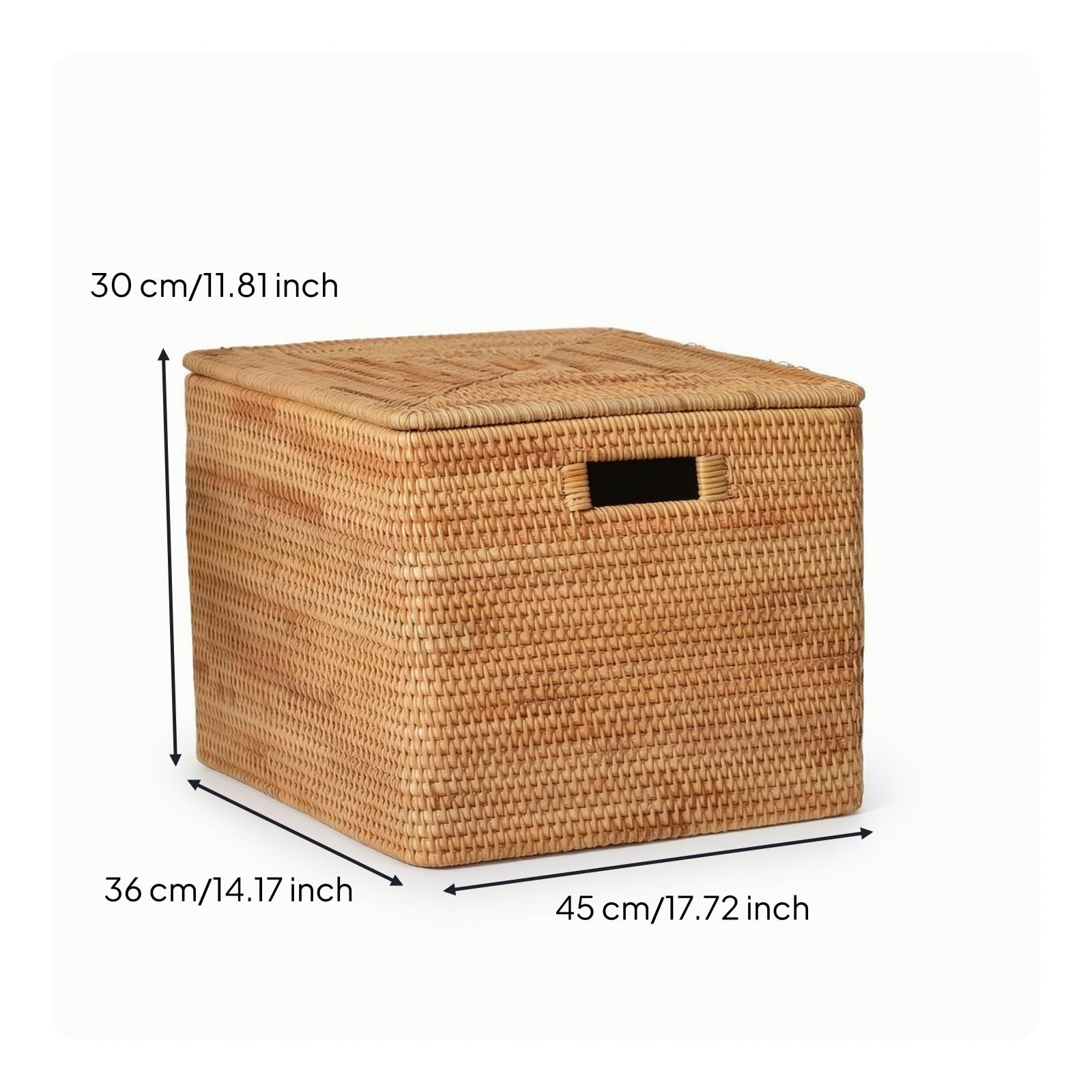 Cesta de Almacenamiento Cesta Organizadora Caja Contenedor con Tapa de Ratán Natural Tejido Firme con Asideros Pertenencias Polvo Adecuada para Dormitorio Salón Armario Estudio, 36x26x32cm