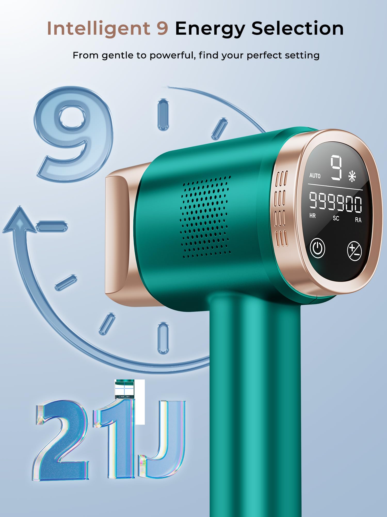 Depiladora Luz Pulsada de 8°C con Función de Enfriamiento por Hielo, Depilación 21J de 9 niveles, Luz roja de 600 nm en Casa para Mujeres y Hombres, Rostro Línea del Bikini Cuerpo, Verde