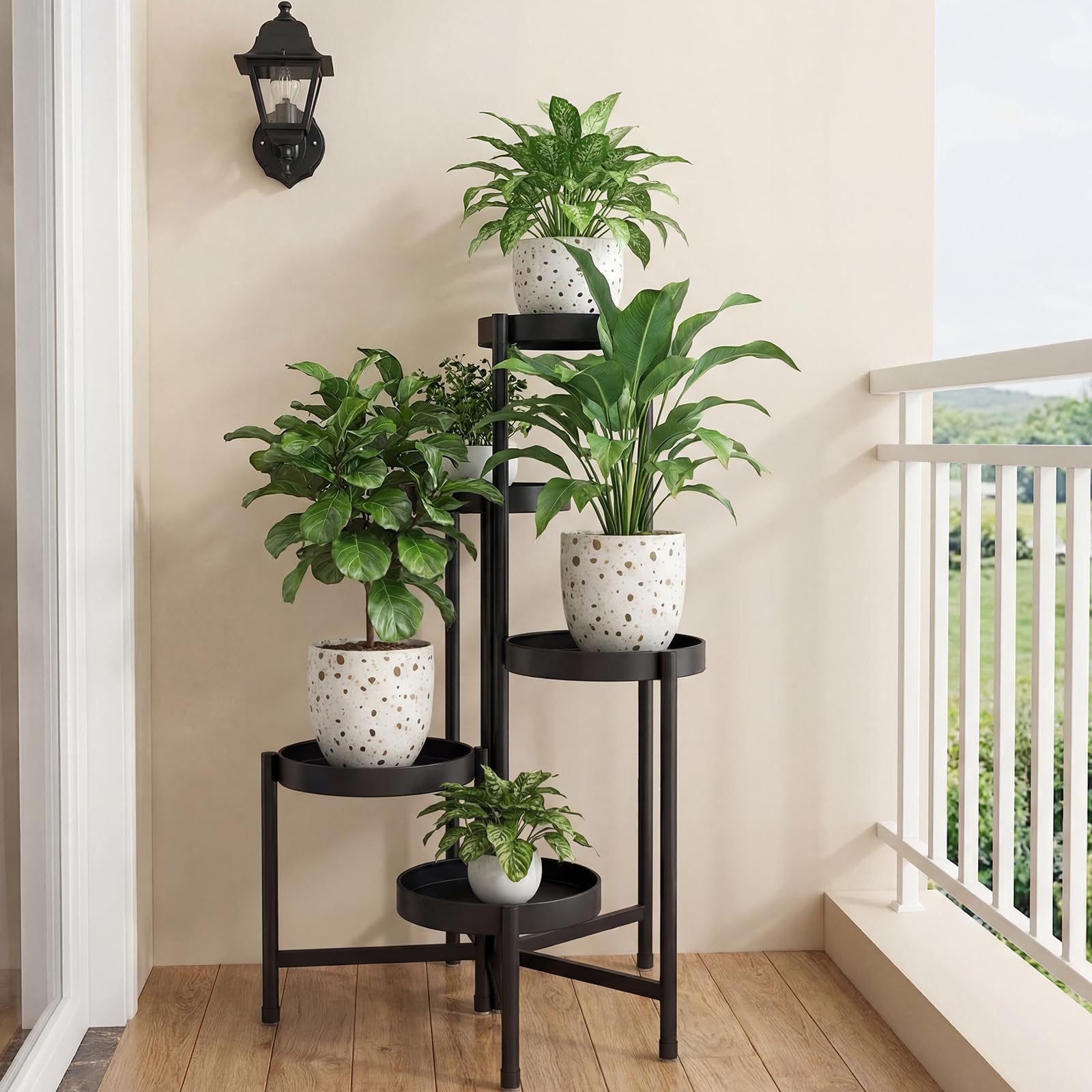 Support Plantes Interieur Métal 5 Niveaux, Porte Plante Moderne, Etagere Plantes丨Tabouret Plante pour Déco Salon, Balcon et Jardin