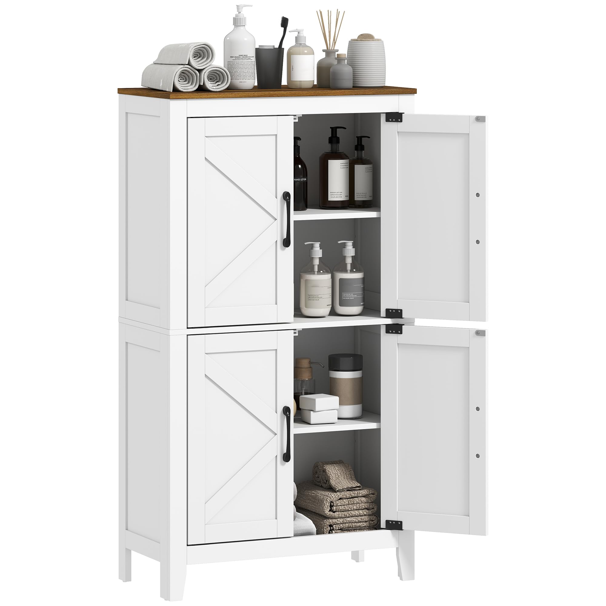 HOMCOM Armario de Baño Estrecho Puertas Tipo Granero 60x30x110 cm Blanco | Mueble Auxiliar de Baño, 4 Estantes, Estantes Ajustables, Ahorro Espacio