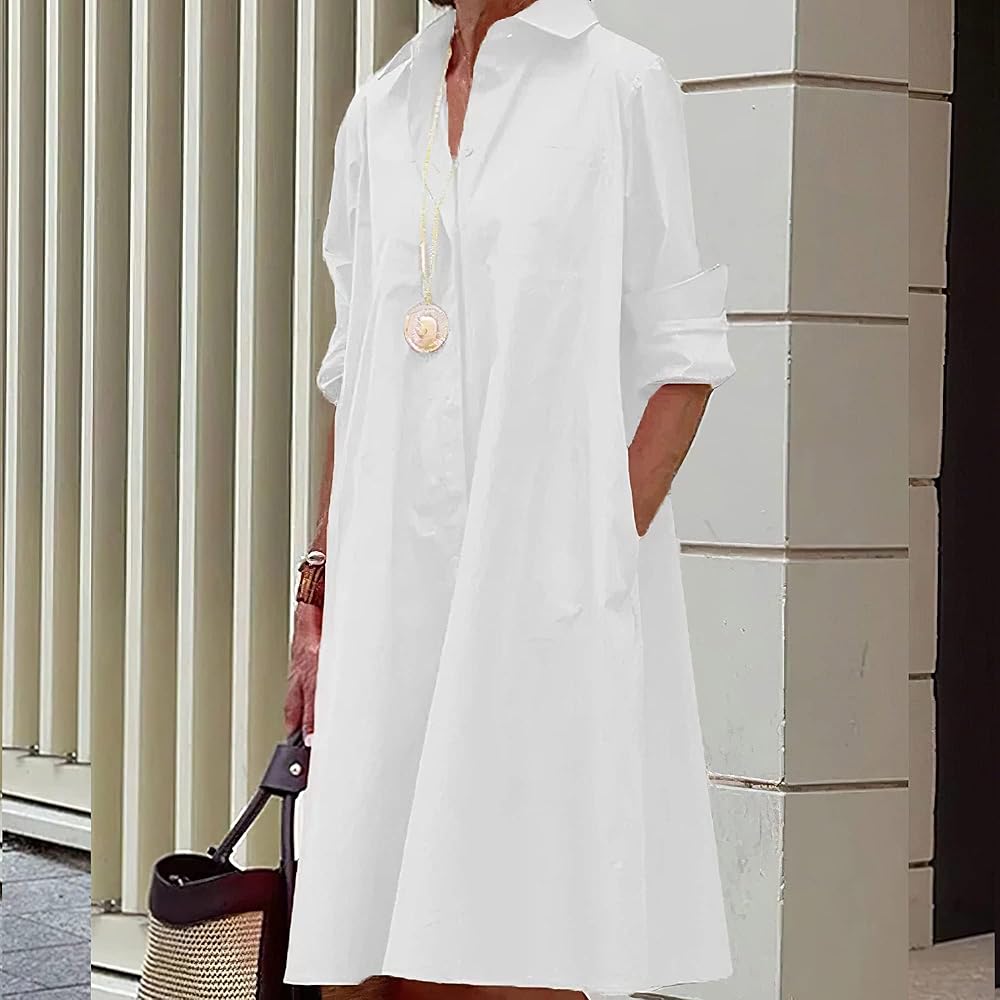 Women White Linen Midi Dress Cotton V Neck Loose Casual Summer Long Sleeve Button Up T Shirt Dress Loose Fit Maxi Cotton Linen Midi Shirt Style Shift Shirtdresses with Pockets at Amazon Women White Linen Midi Dress Cotton V Neck Loose Casual Summer Long Sleeve Button Up T Shirt Dress Loose Fit Maxi Cotton Linen Midi Shirt Style Shift Shirtdresses with Pockets at Amazon