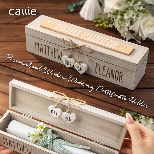 Miniatura 2 de callie Soporte personalizado para certificado de boda, caja de recuerdo de licencia de matrimonio de madera, regalos personalizados para parejas de