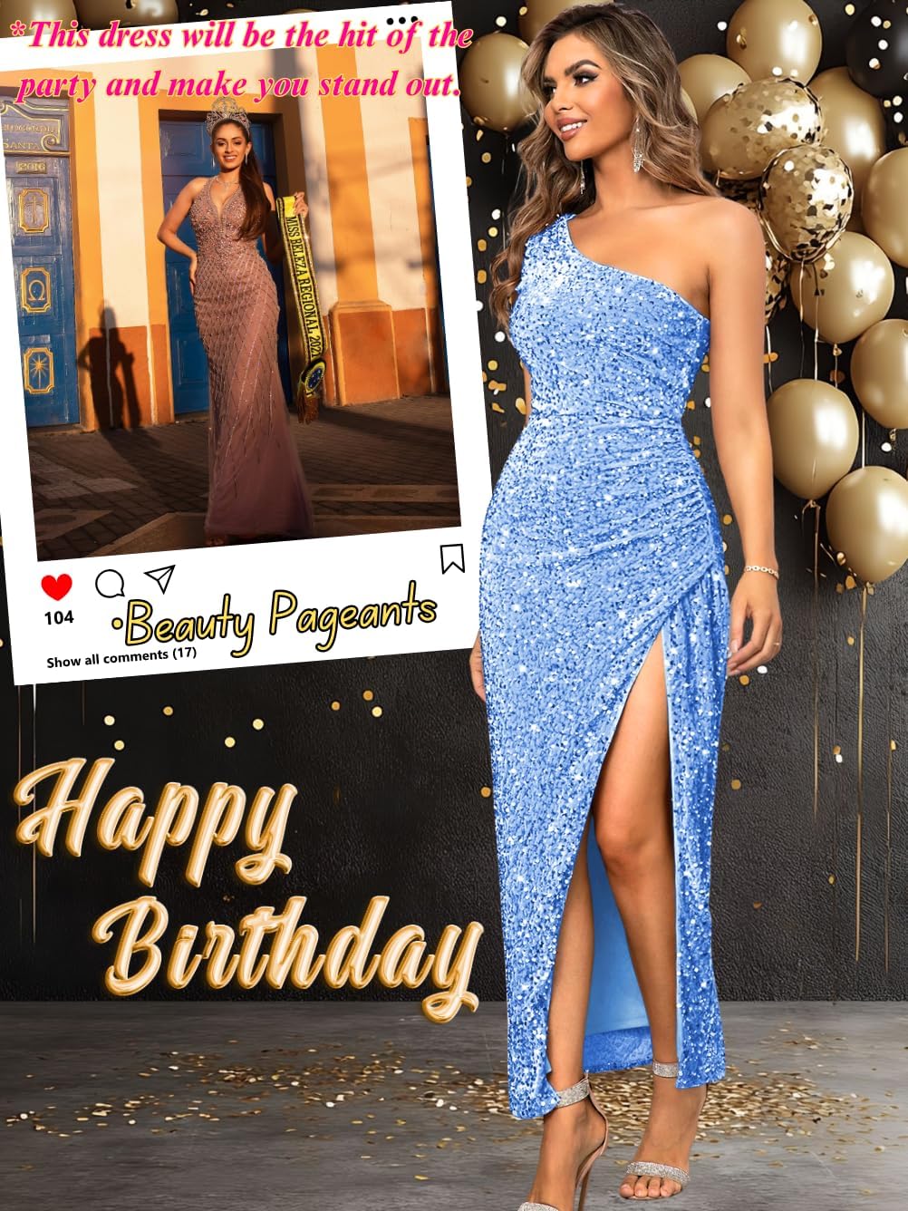 Kaei&Shi Sequin Prom Dress with Slit,One Shoulder Long Sparkly Dresses Women,Formal Cocktail Evening Velvet Gown - Image 3