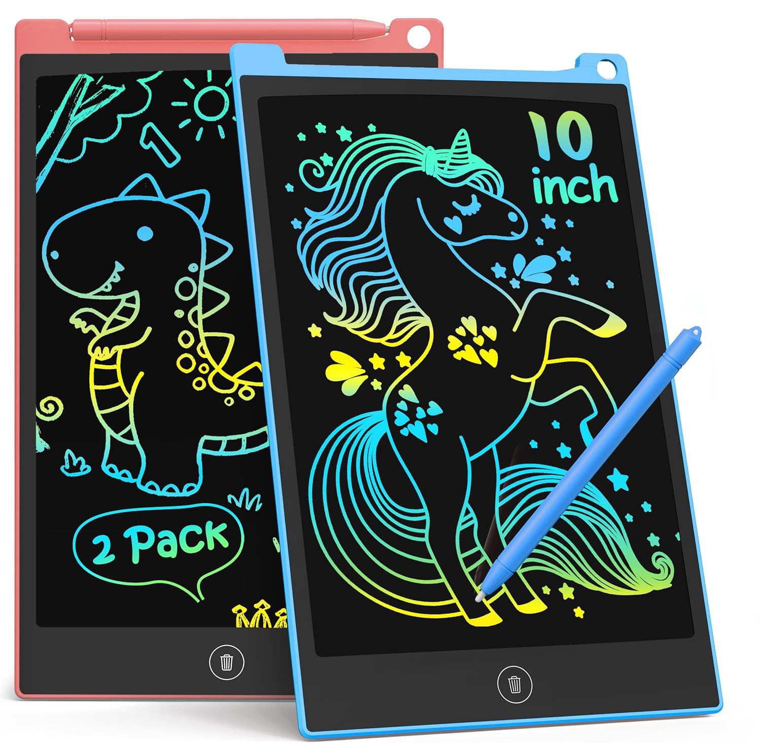 TECJOE 2 Pack LCD Writing Tablet, 10 Inch Colorful Doodle Board Drawing Tablet for Kids, Christmas Stocking Stuffers Birthday Gifts Travel Games Toys for Age 3 4 5 6 Boys Girls Toddles