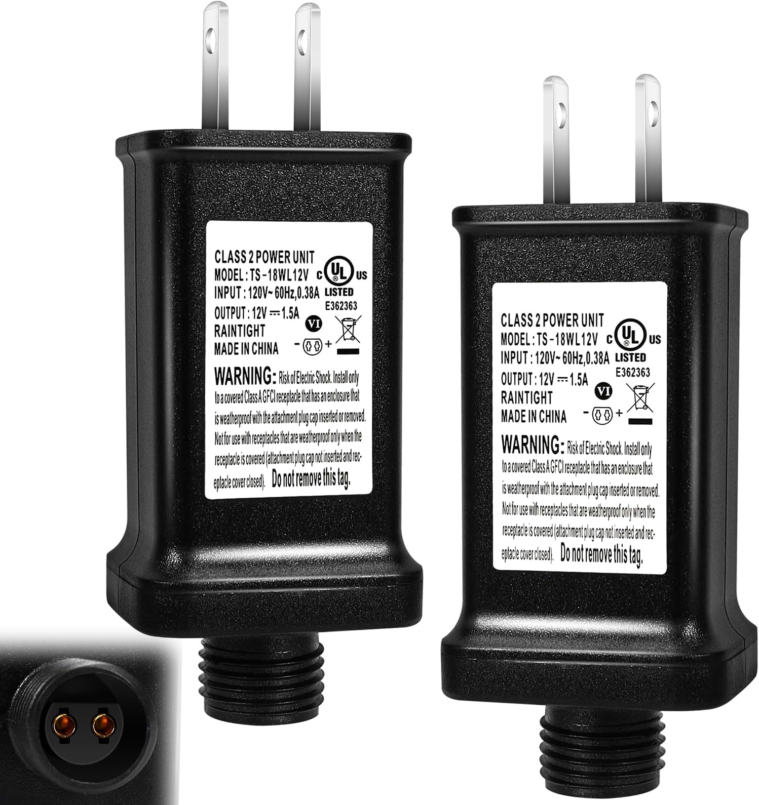 2 PCS Replacement Yard Inflatable Adapter,12V 1.5A Class 2 Power Supply, Low Voltage Transformer US Plug for Halloween/Thanksgiving/Christmas Inflatables
