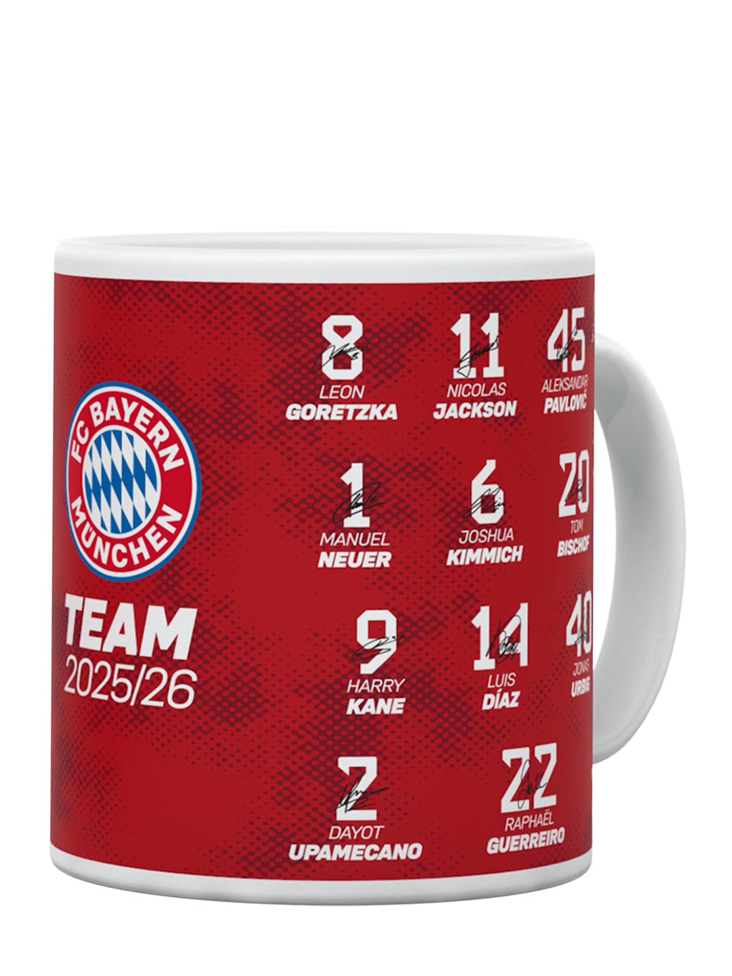 FC Bayern München I Tasse Signature 2025-26I Rot I 0,3 l Gedruckte Unterschriften der Spieler