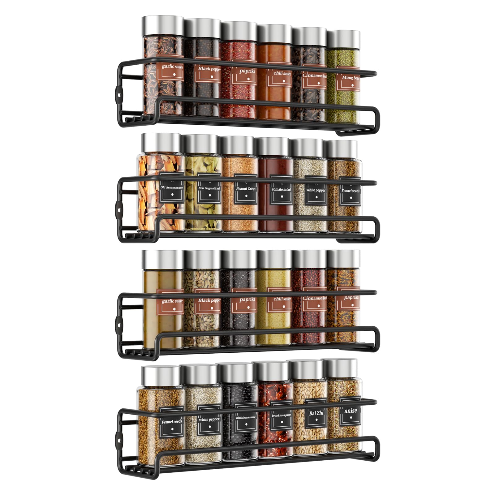 Vaeqozva Spice Rack Wall Mounted, Kitchen Cupboard Organiser, Spice Rack for Inside Cupboard, Spice Organiser, Spice Racks, Kitchen Shelves Wall Mounted (4)