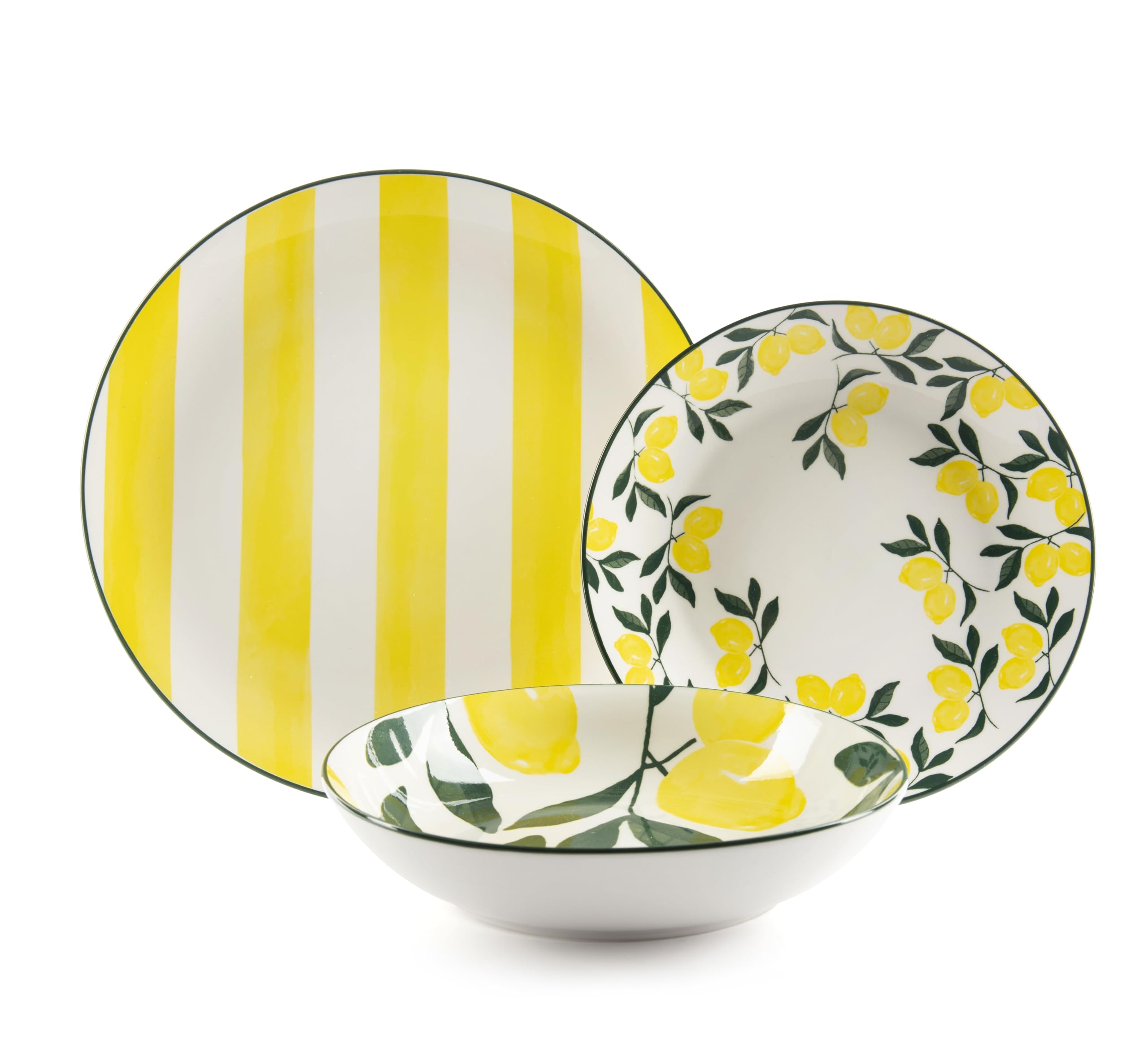 Excelsa Positano Service de vaisselle en porcelaine avec motif citrons, 18 pièces