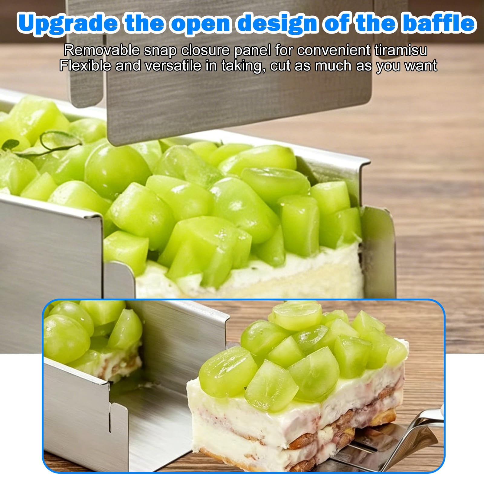 Moule à tiramisu en acier inoxydable - Sans BPA - Réglable - Avec côtés amovibles et pelle - Rectangulaire - Pour gâteaux, brownies, cheesecakes, lasagnes, 40 x 10 x 6 cm