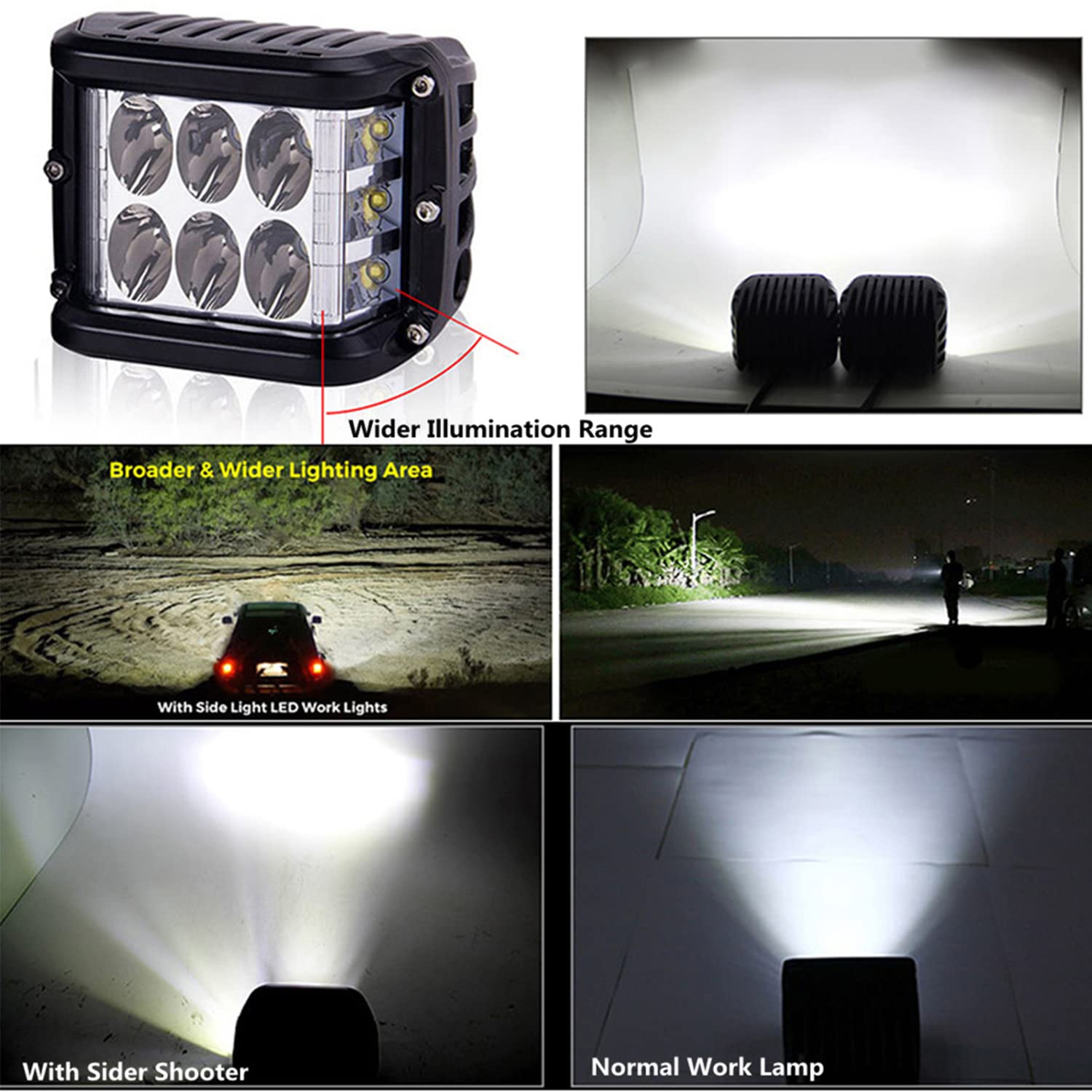 PICAA 2 sztuki sześcian 5 cali 60 W reflektor roboczy LED do jazdy terenowej, samochodu terenowego 4 x 4 traktor SUV ATV, ciężarówka, biały, 6000K 12v 24v