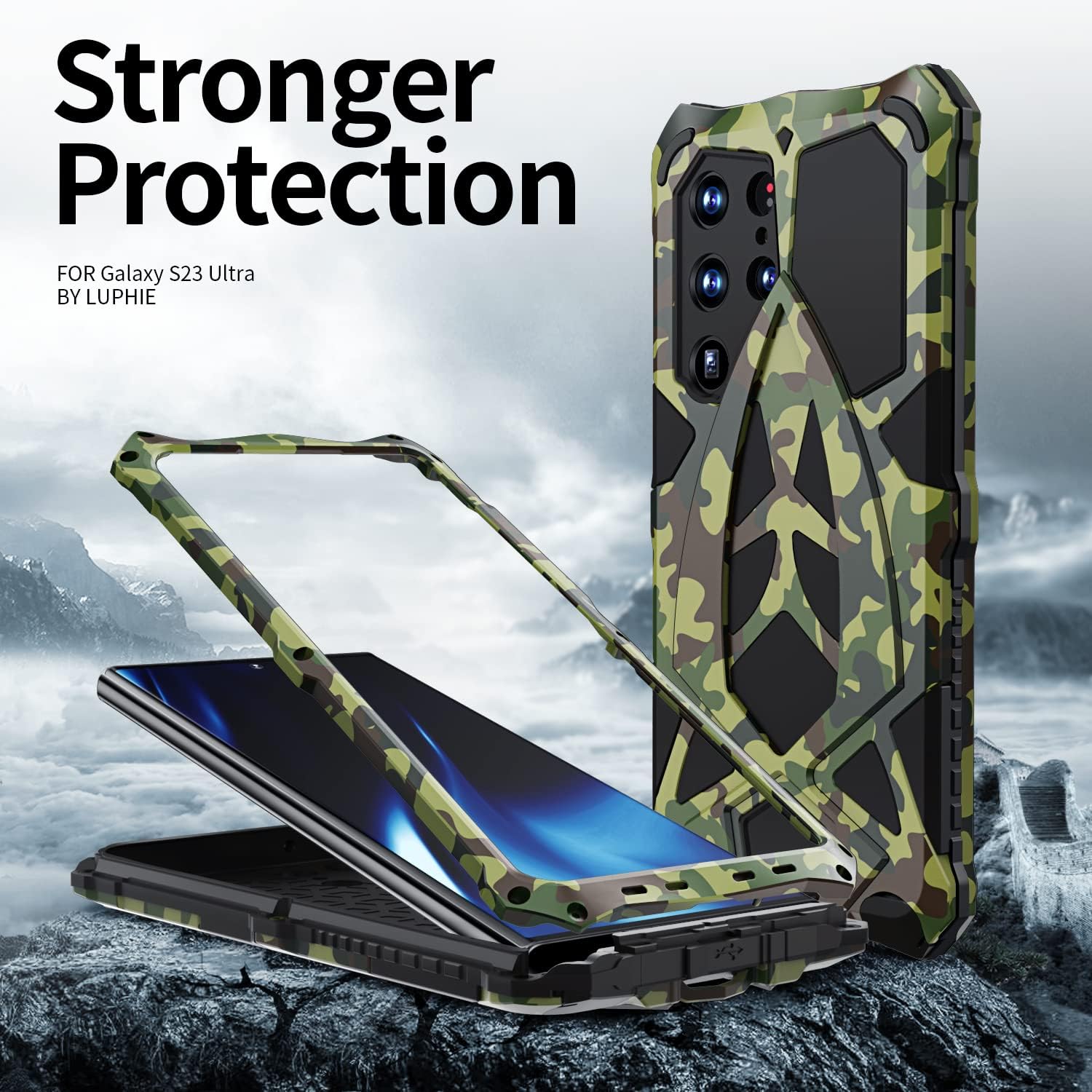 Lunivop for Samsung Galaxy S23 Ultra Case Metal Hard Phone Case Cover Case para Screw with Camera Protection Heavy Duty metalicas Military Grade Camouflage